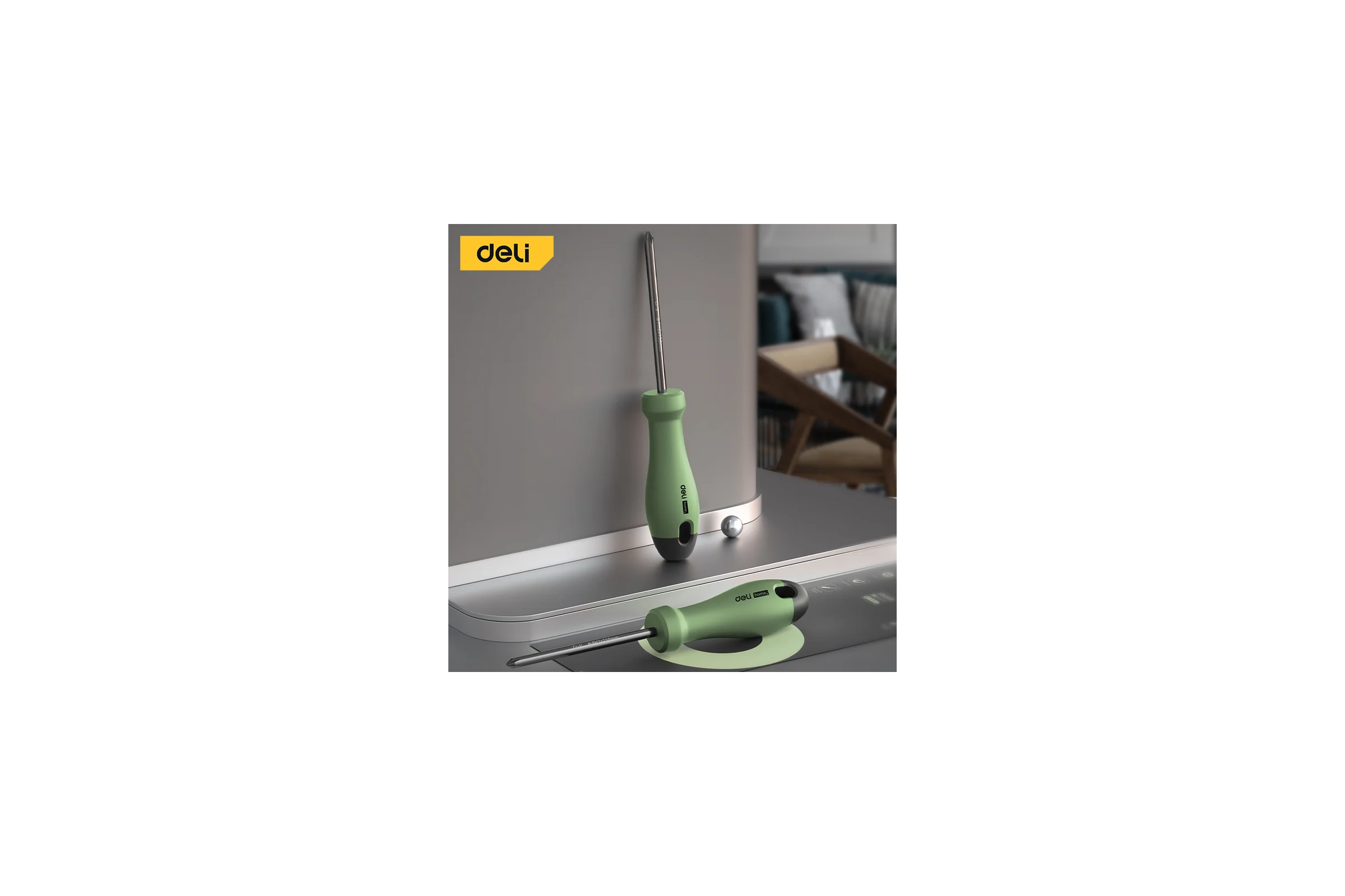 Крестовая отвертка Deli "Home Series Green" HT1206L PH2x150мм (Cr-V, Soft Touch рукоятка, эксклюзивный дизайн, подарочная упаковка) 130288
