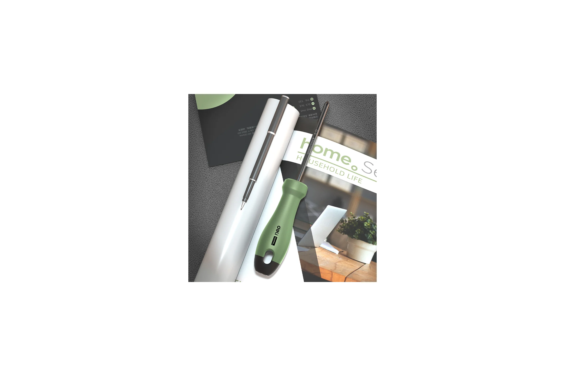 Крестовая отвертка Deli "Home Series Green" HT1206L PH2x150мм (Cr-V, Soft Touch рукоятка, эксклюзивный дизайн, подарочная упаковка) 130288