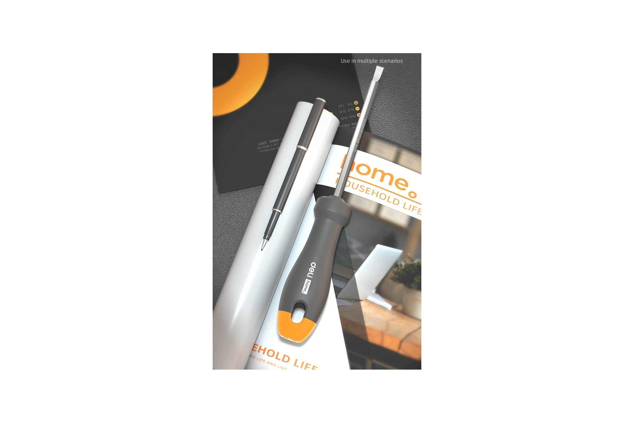 Двухсторонняя отвертка DELI "Home Series Gray" HT1055C (SL6+PH2x100мм, Cr-V, Soft Touch рукоятка, эксклюзивный дизайн, подарочная упаковка) 130285