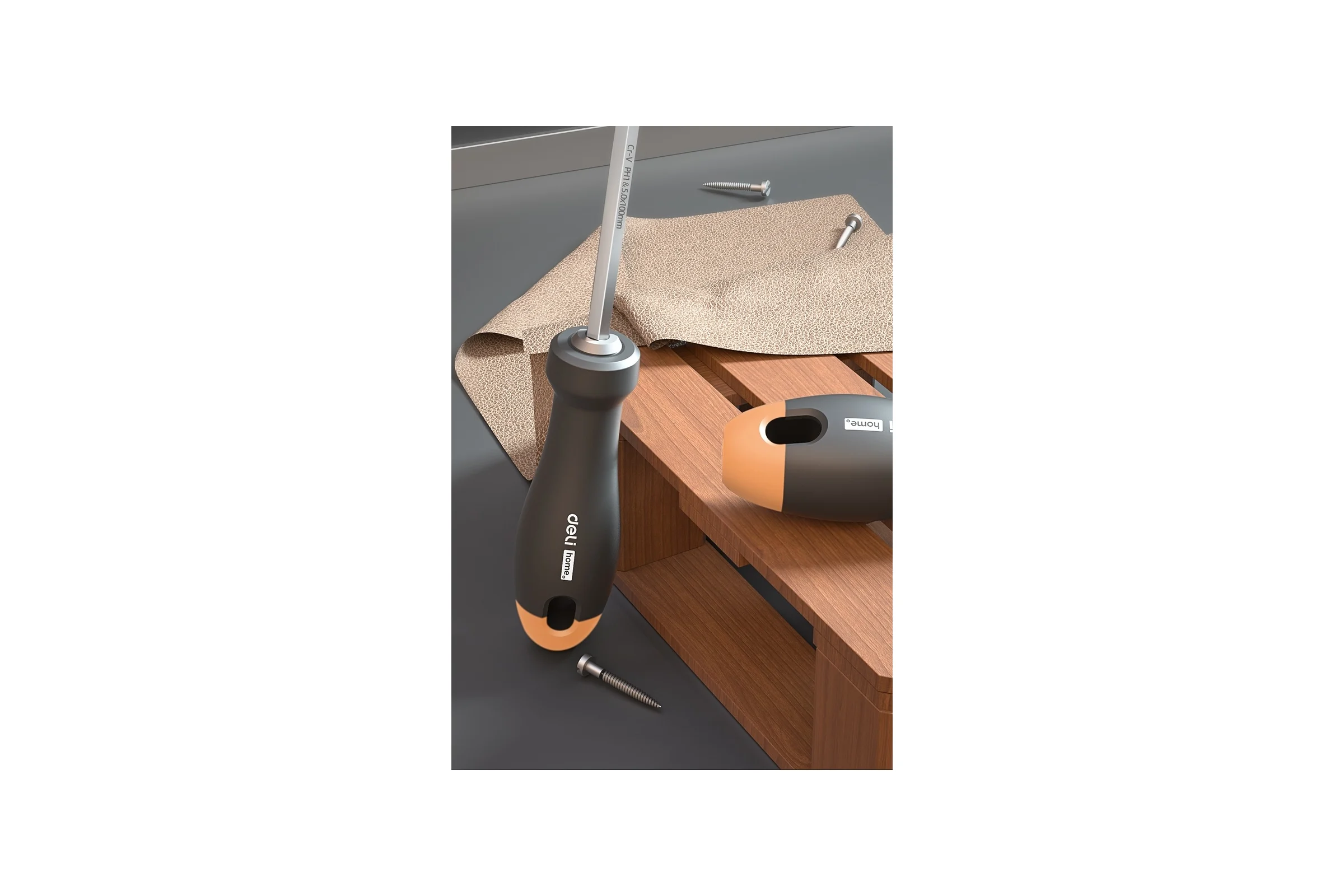Двухсторонняя отвертка DELI "Home Series Gray" HT1055C (SL6+PH2x100мм, Cr-V, Soft Touch рукоятка, эксклюзивный дизайн, подарочная упаковка) 130285