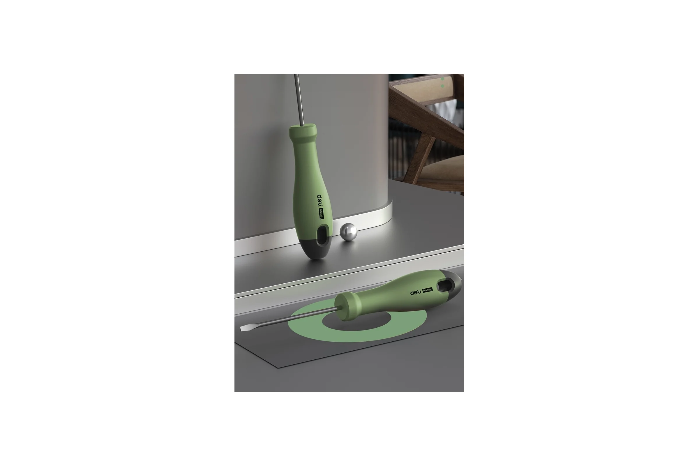 Шлицевая отвёртка Deli "Home Series Green" HT1103L SL3x75мм (Cr-V, Soft Touch рукоять, эксклюзивный дизайн, подарочная упаковка) 130292