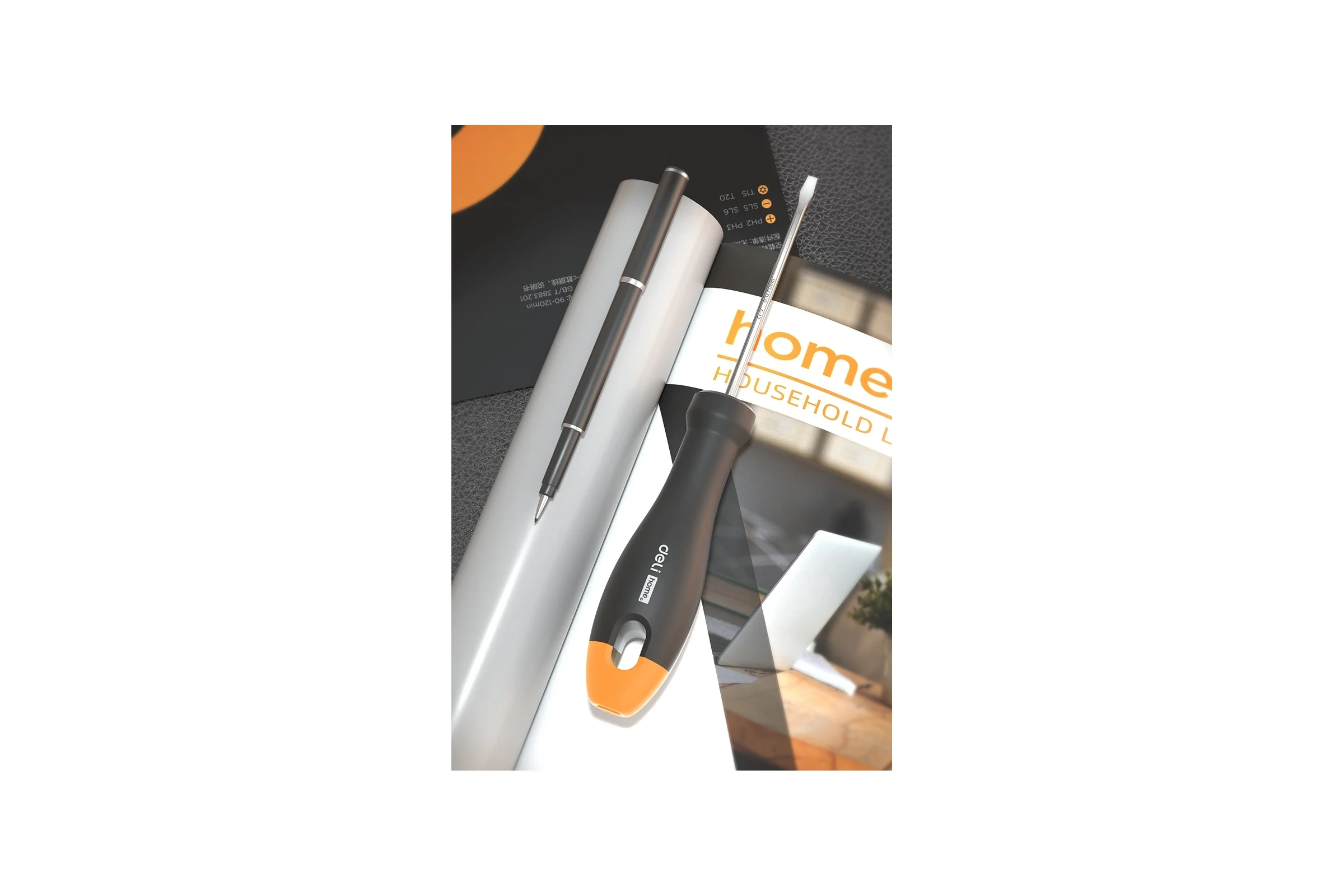Шлицевая отвёртка Deli "Home Series Gray" HT1103C SL3x75мм (Cr-V, Soft Touch рукоять, эксклюзивный дизайн, подарочная упаковка) 130296