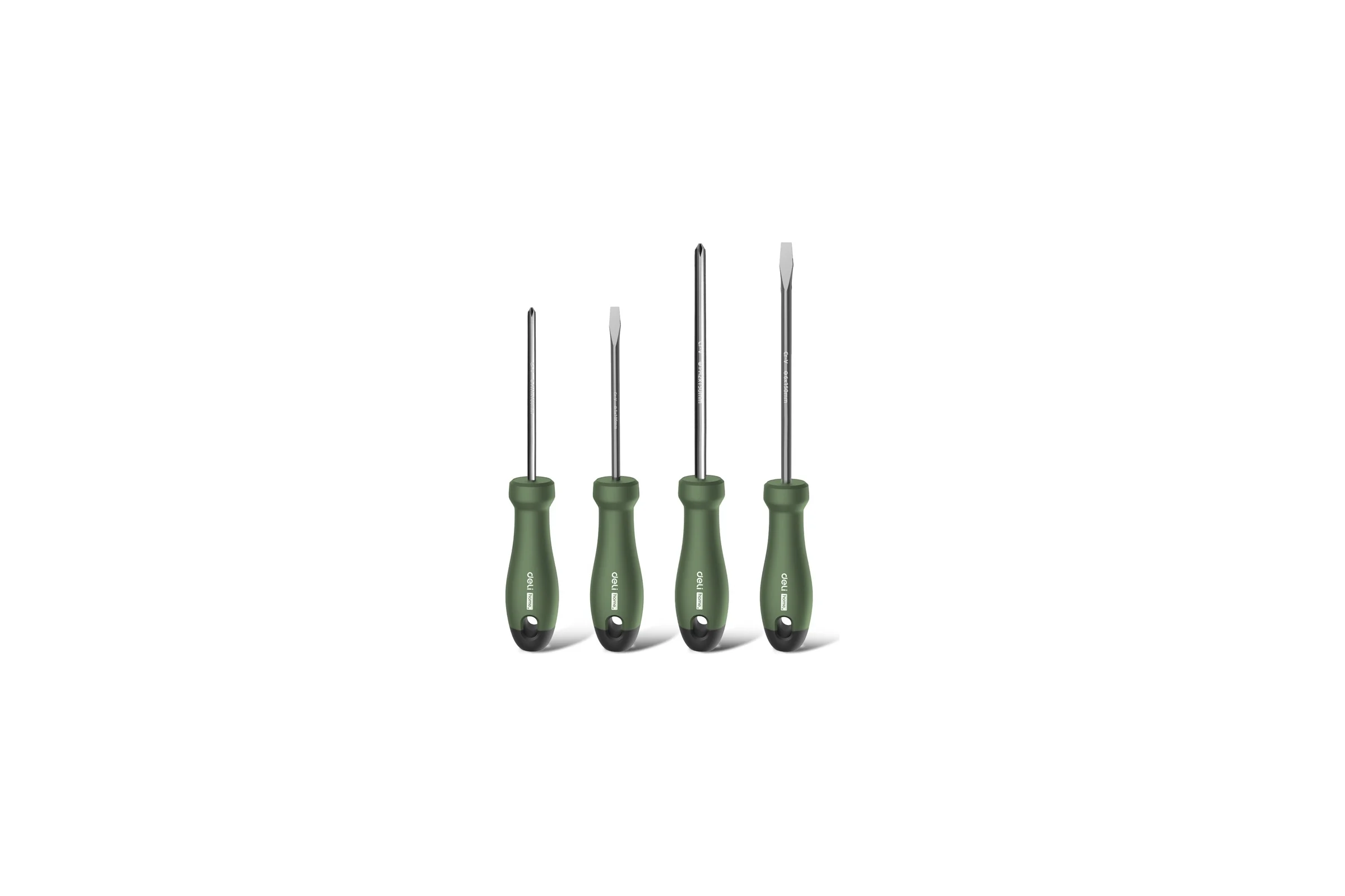 Набор отверток Deli «Home Series Green» HT1004L 4шт (PH1x100, PH2x150, SL5x100, SL6x150, Cr-V, Soft Touch рукоятка, эксклюзивный дизайн) 130275
