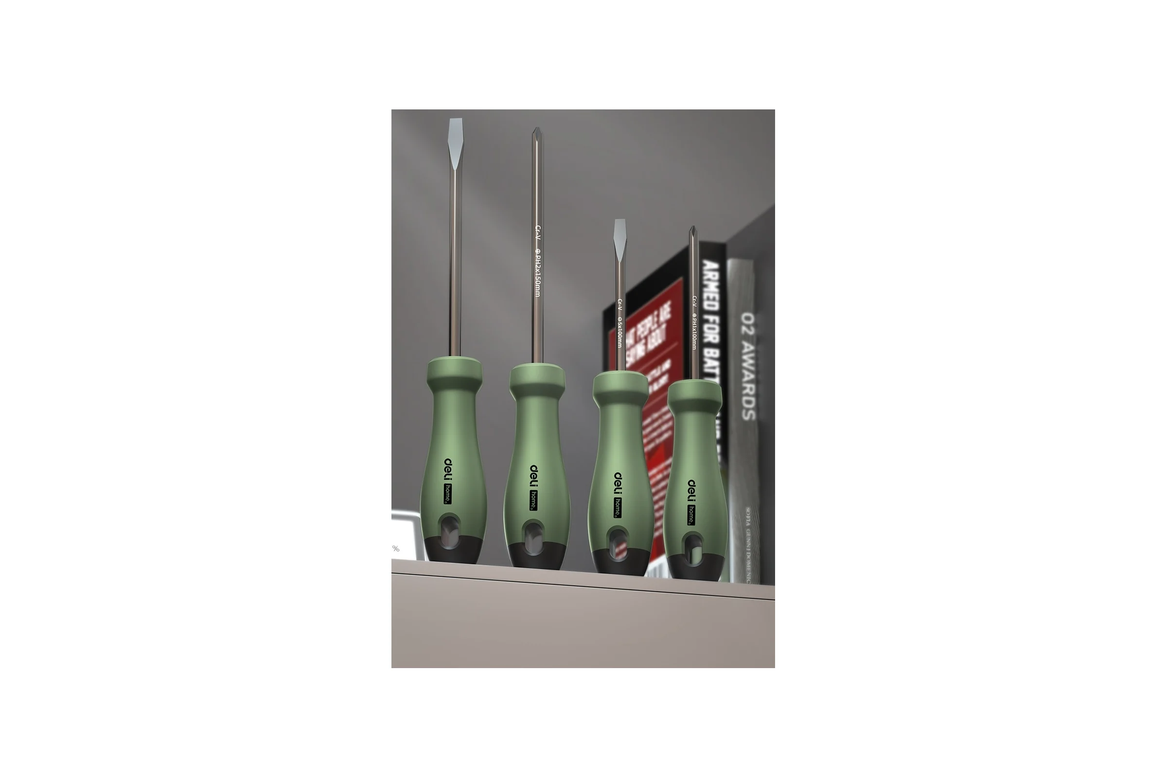Набор отверток Deli «Home Series Green» HT1004L 4шт (PH1x100, PH2x150, SL5x100, SL6x150, Cr-V, Soft Touch рукоятка, эксклюзивный дизайн) 130275