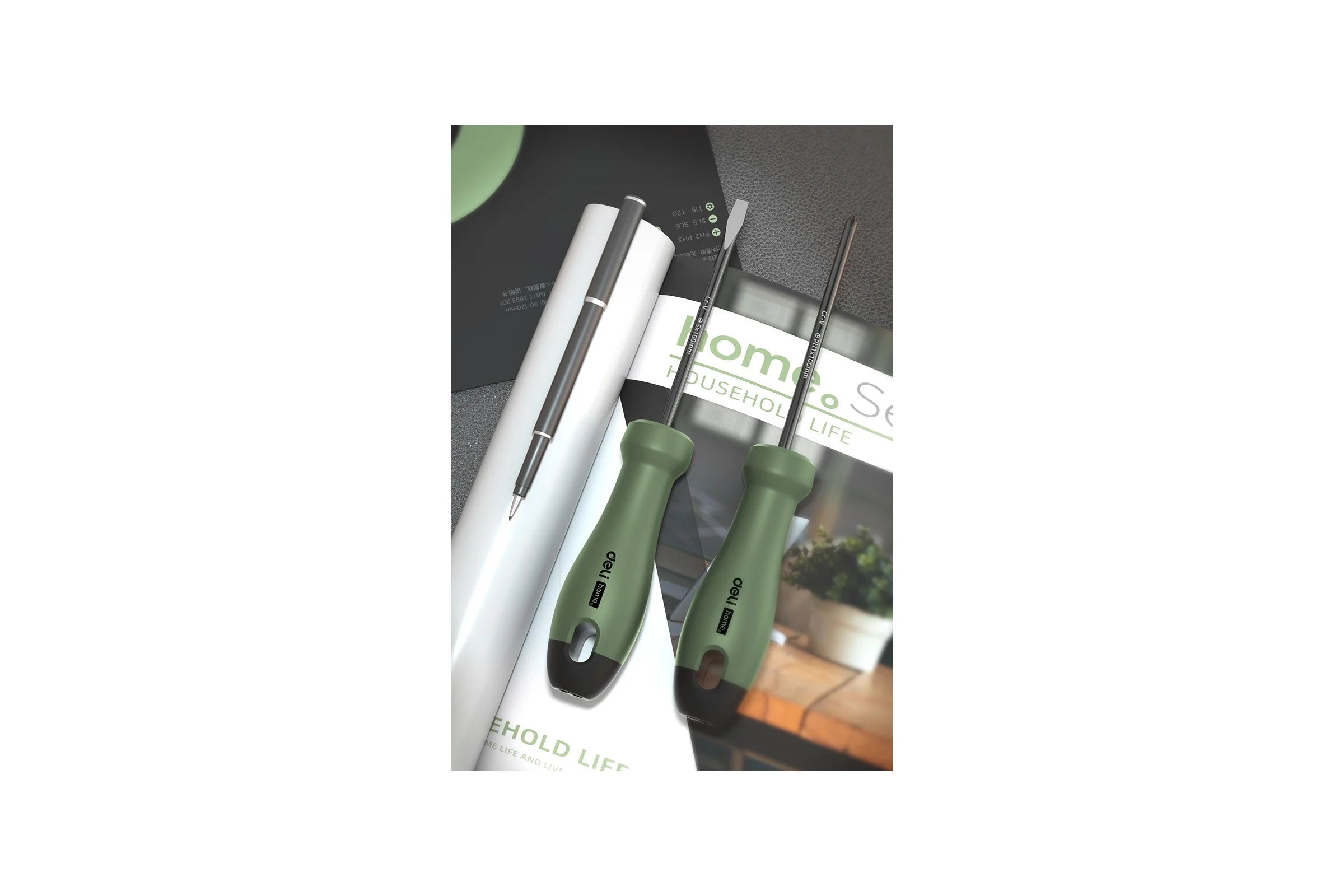 Набор отверток Deli «Home Series Green» HT1002L 2шт (PH1x100, SL5x100, Cr-V, Soft Touch рукоятка, подарочная упаковка, эксклюзивный дизайн) 130274
