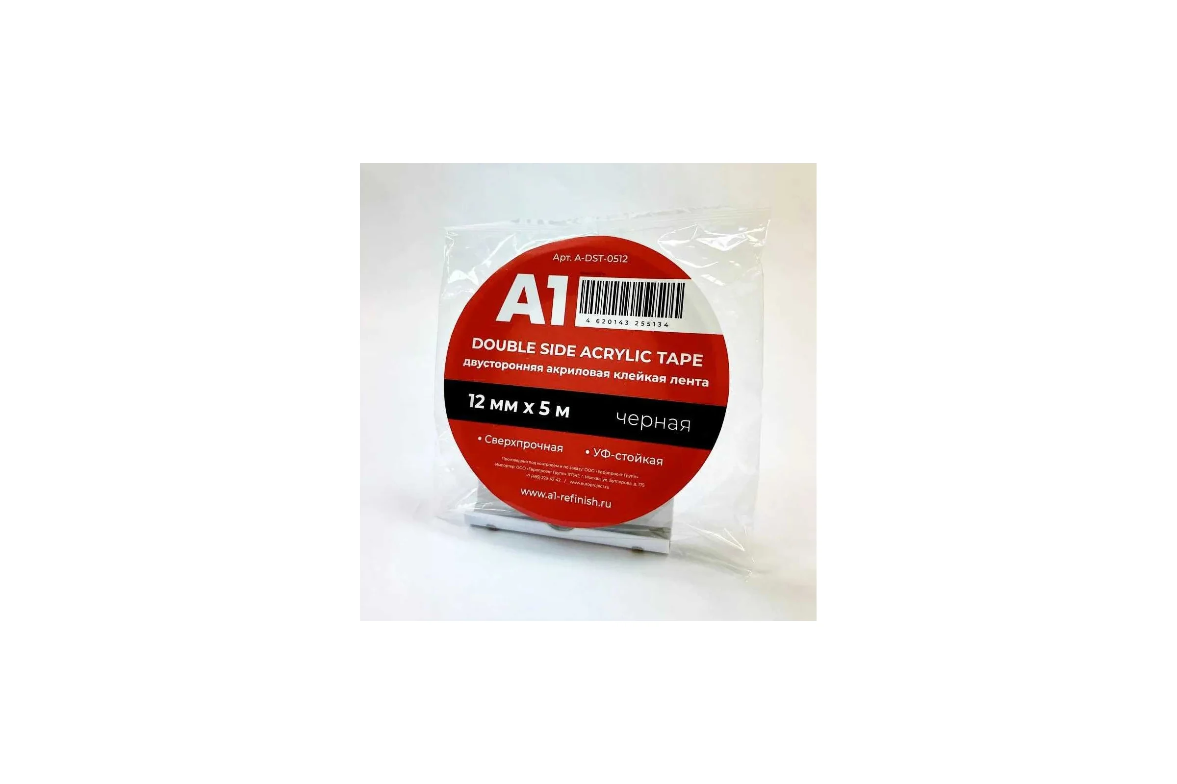Клейкая лента A1 А1 DOUBLE SIDE ACRYLIC TAPE акриловая, двусторонняя, черная, 12 мм, 5 м A-DST-0512