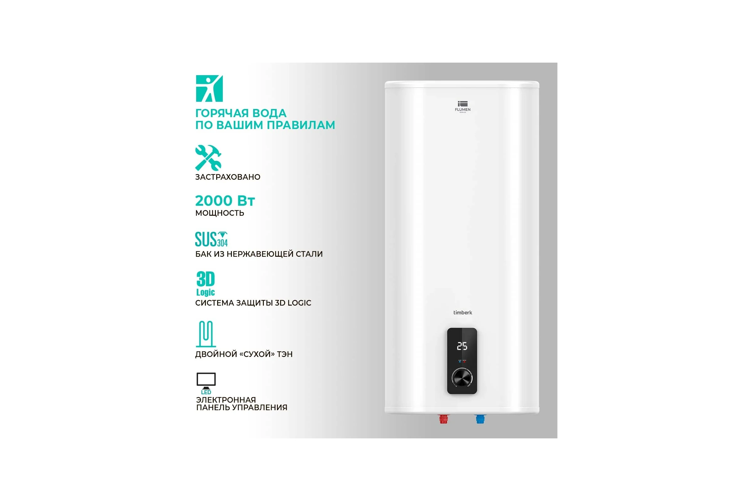 Накопительный водонагреватель TIMBERK FSM9 30 л, вертикальный, 1500W, сухой SWH FSM9 30 V