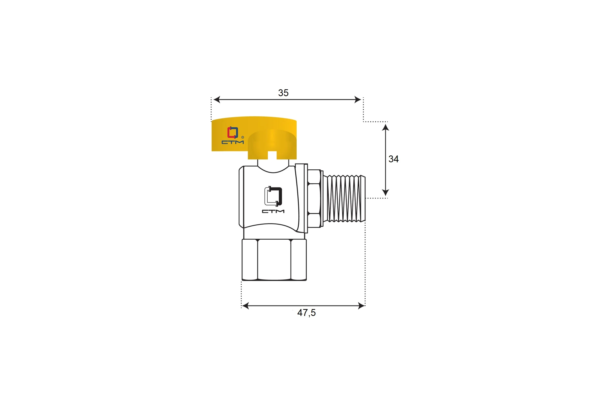 Шаровой угловой кран для газа СТМ ГАЗ 1/2", г/ш, бабочка CGLFMB12