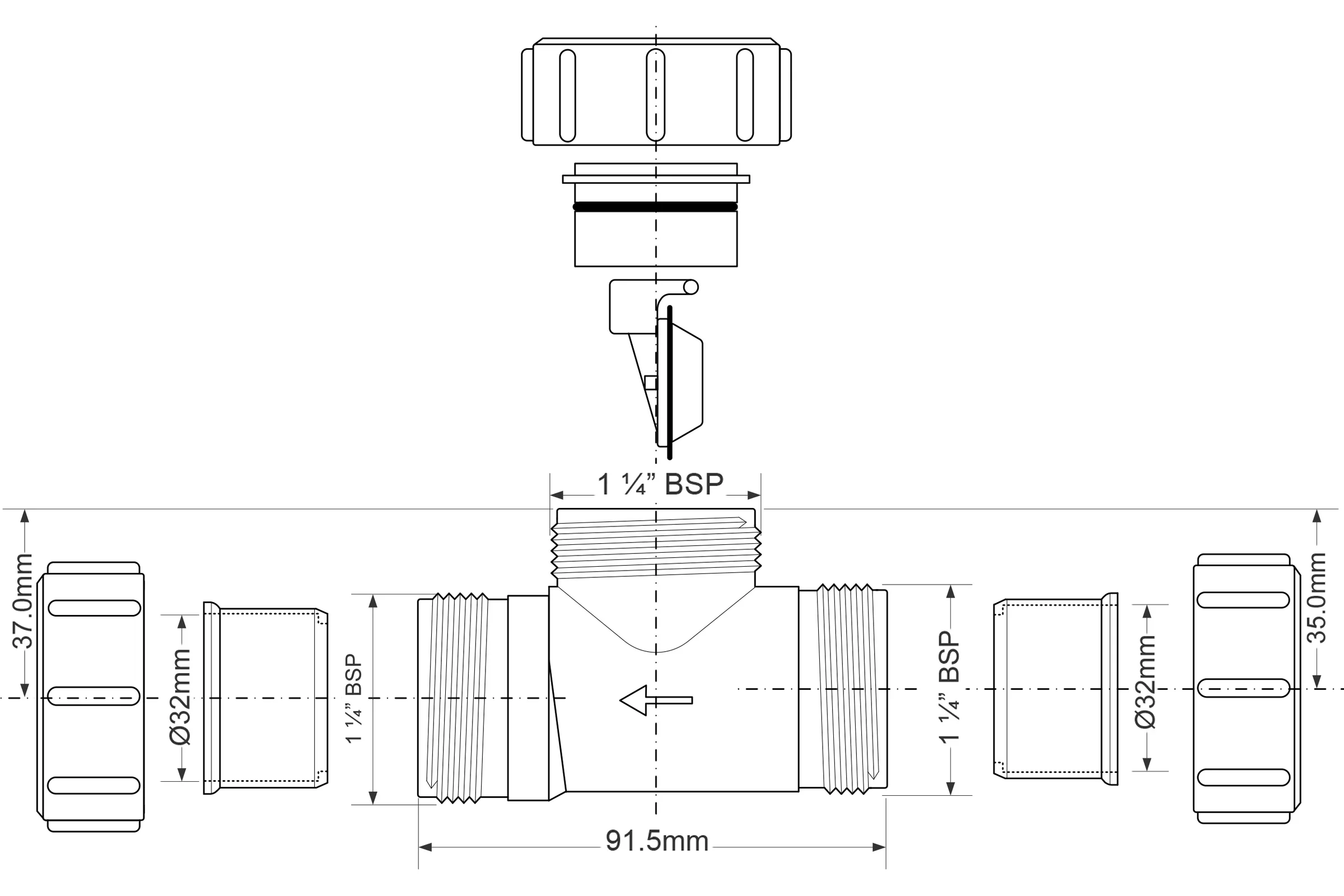 Обратный клапан McAlpine D=32х32 мм, компрессионное соединение S28-NRV-32