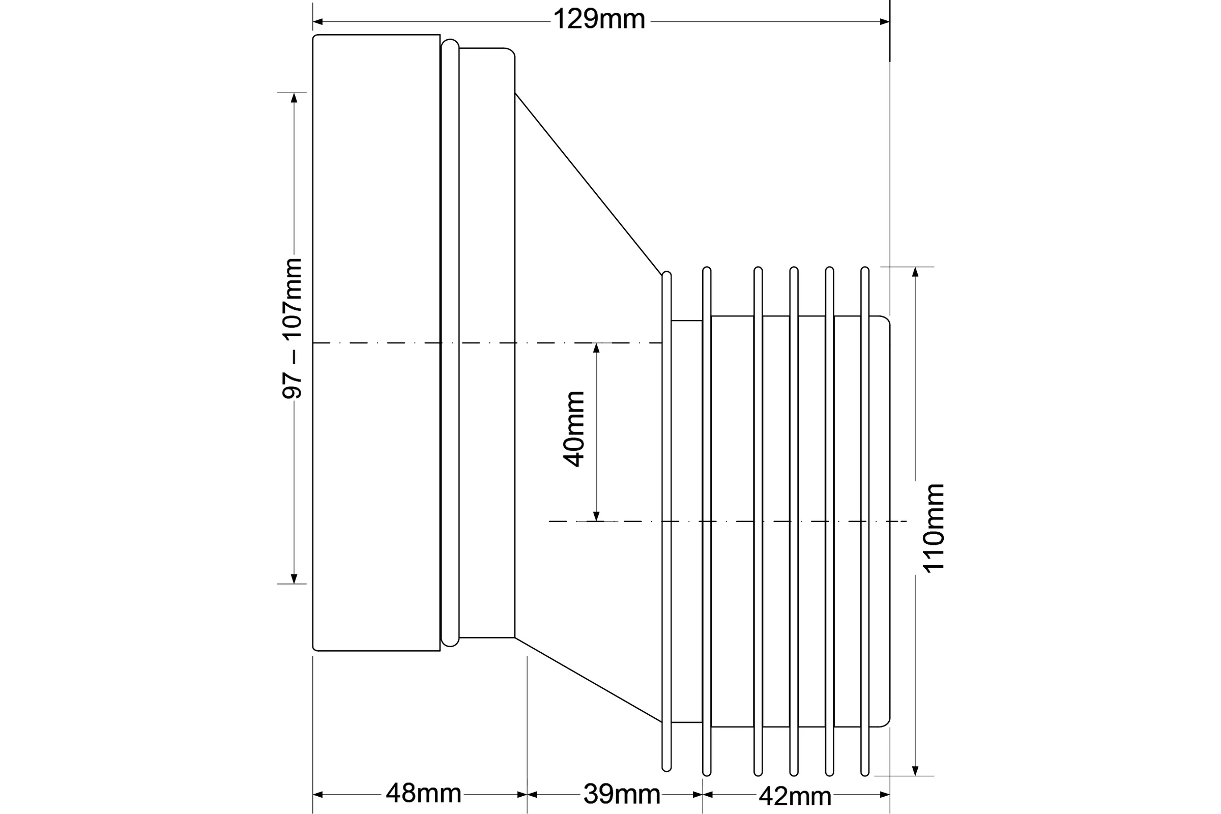 Фановая Труба McAlpine L125 мм, с манжетом и 40 мм смещением, MRWC5