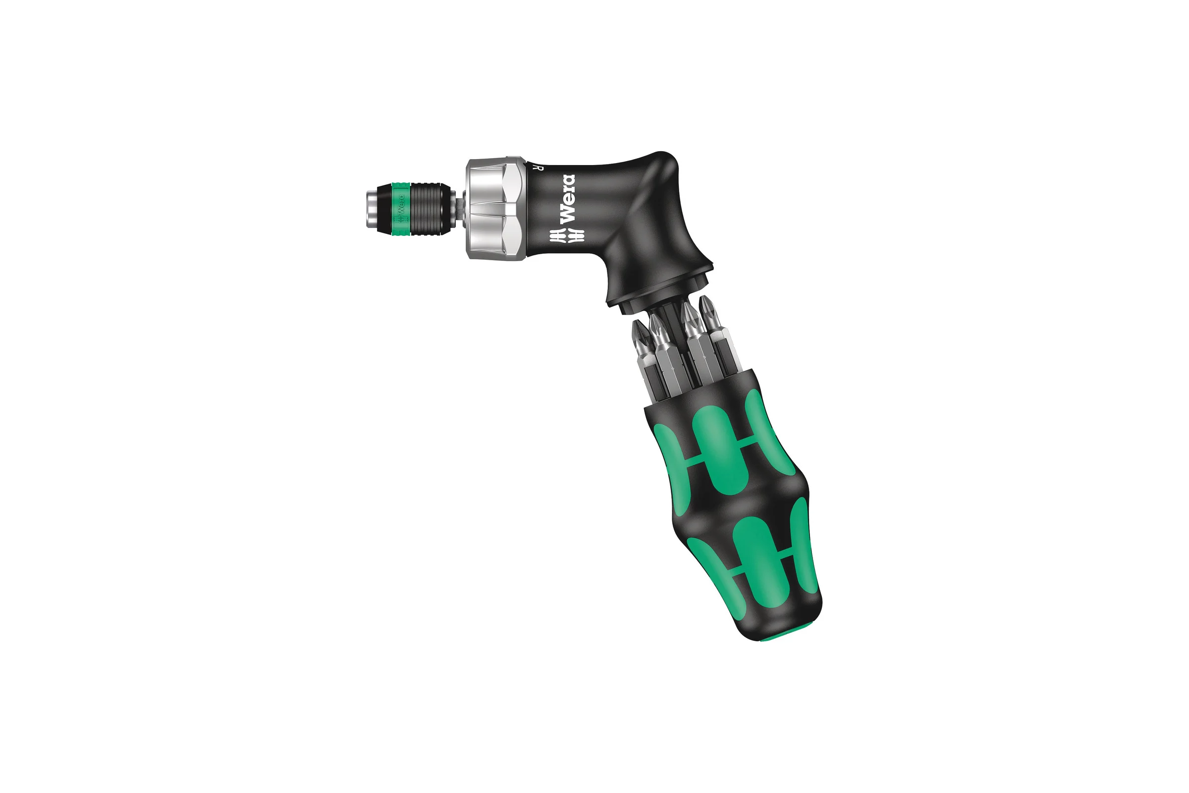 Реверсивная угловая отвертка WERA Kraftform Kompakt Pistol RA 4 с битами в футляре, 13 пр. WE-051031