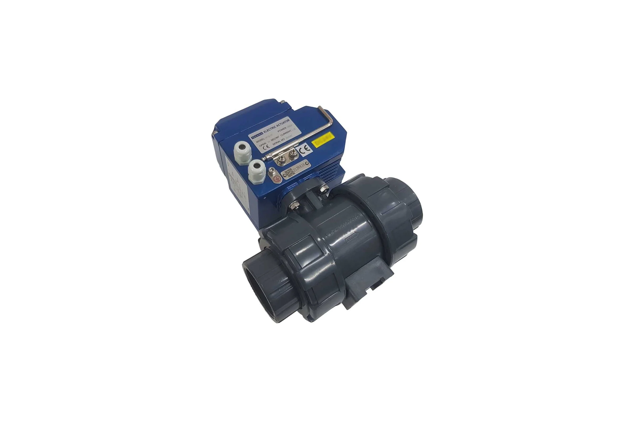Двухходовой ПВХ шаровый кран TECHNO 2040PVC-NP30DF230V DN40, с электроприводом 30Нм, 230В, управление открыто/закрыто 672401