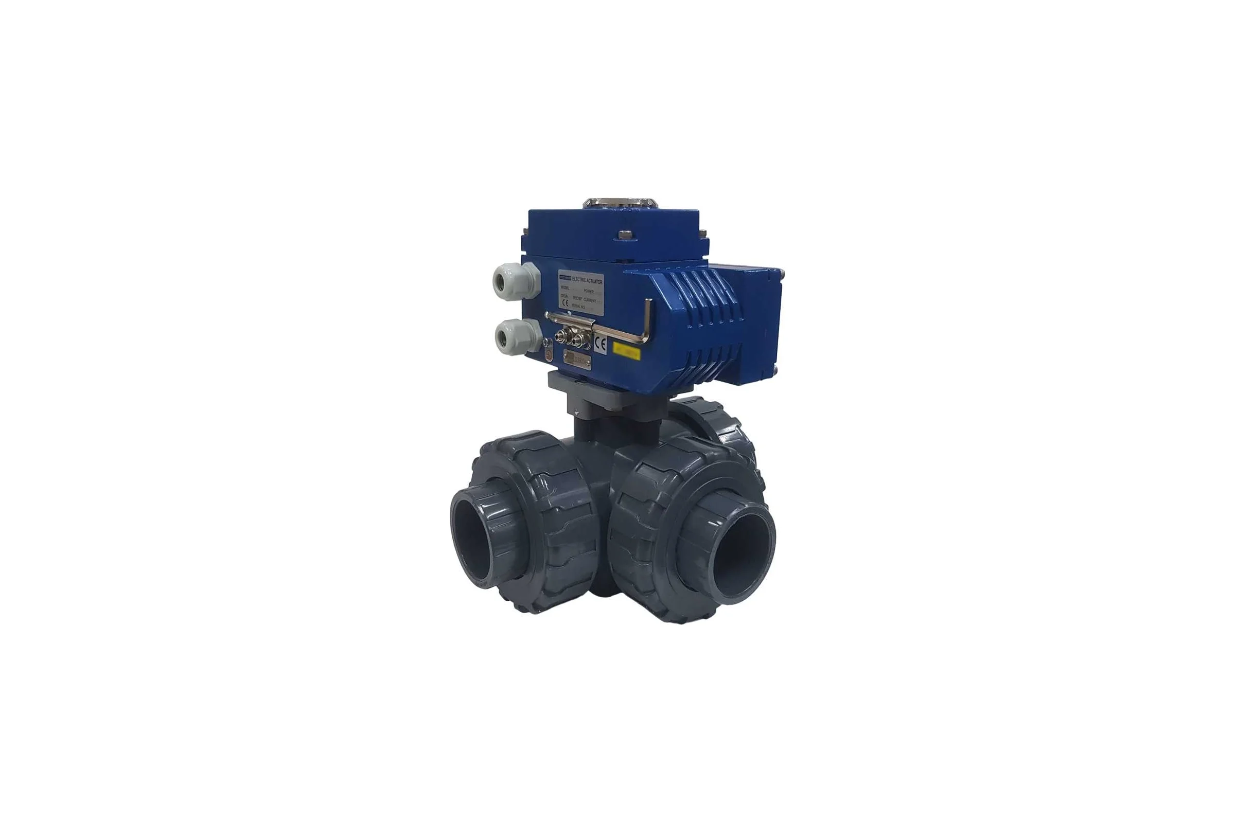 Трехходовой ПВХ шаровый кран TECHNO 3040PVC-NP50DF24V DN40, с электроприводом 50Нм, 24В, управление открыто/закрыто 673402