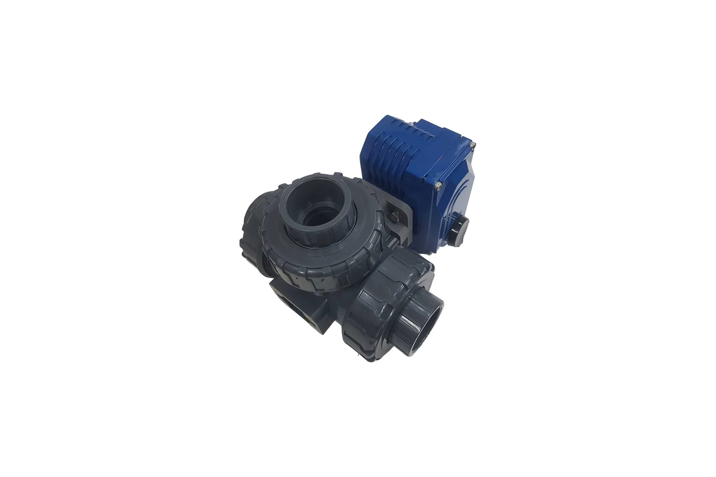 Трехходовой ПВХ шаровый кран TECHNO 3050PVC-NP50DF24V DN50, с электроприводом 50Нм, 24В, управление открыто/закрыто 673502