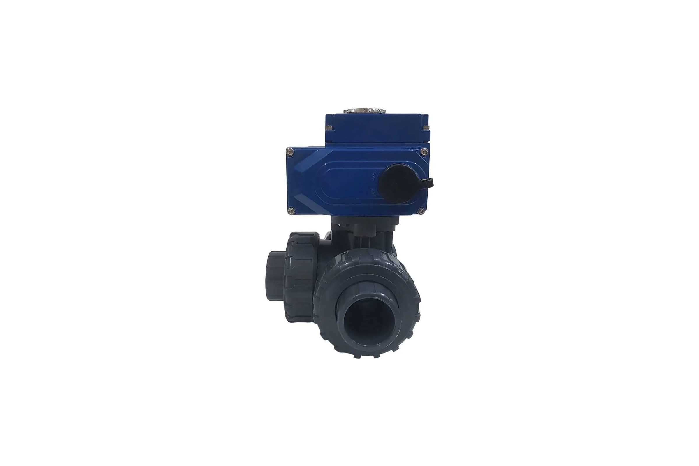 Трехходовой ПВХ шаровый кран TECHNO 3050PVC-NP50DF230V DN50, с электроприводом 50Нм, 230В, управление открыто/закрыто 673501