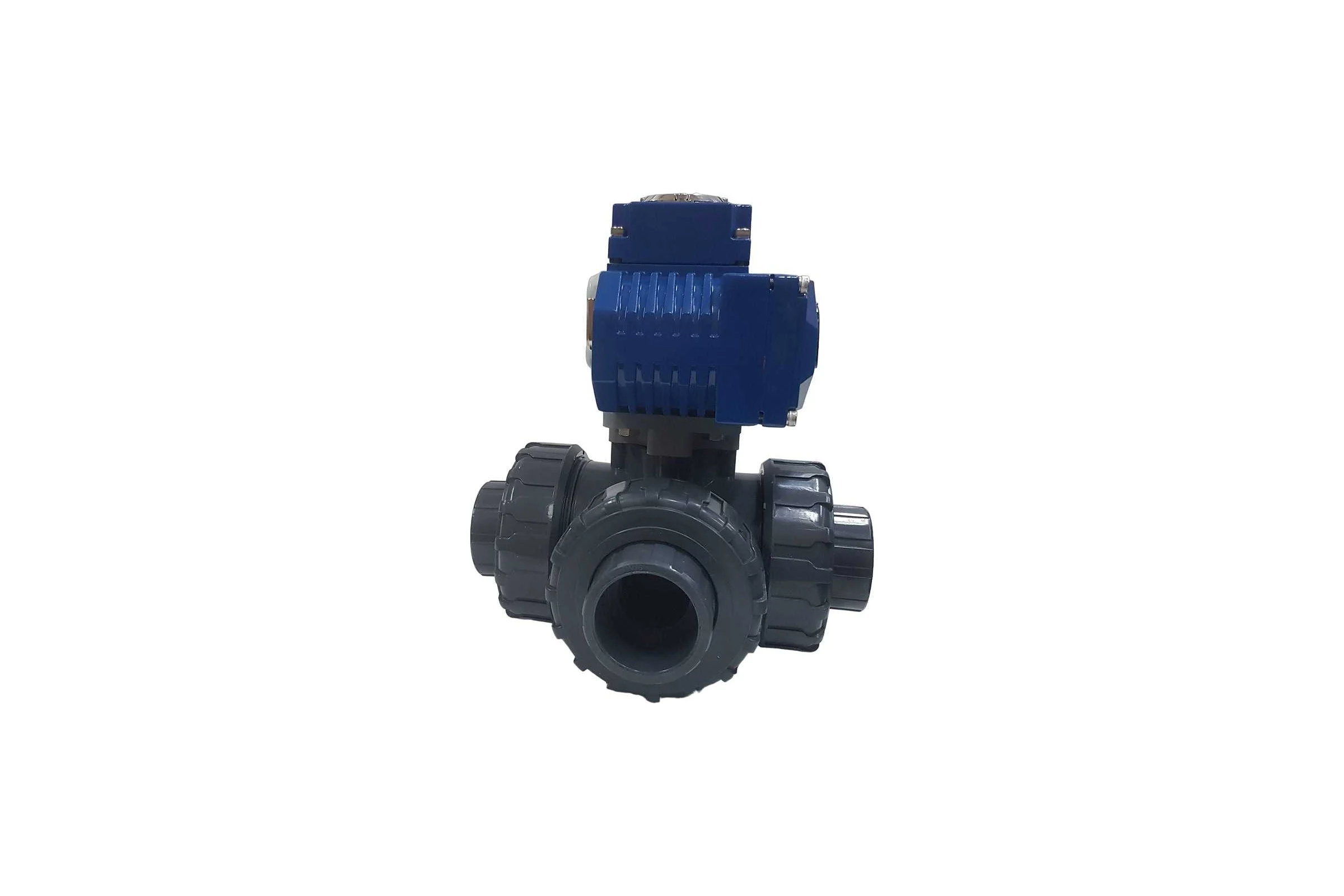 Трехходовой ПВХ шаровый кран TECHNO 3050PVC-NP50DF230V DN50, с электроприводом 50Нм, 230В, управление открыто/закрыто 673501