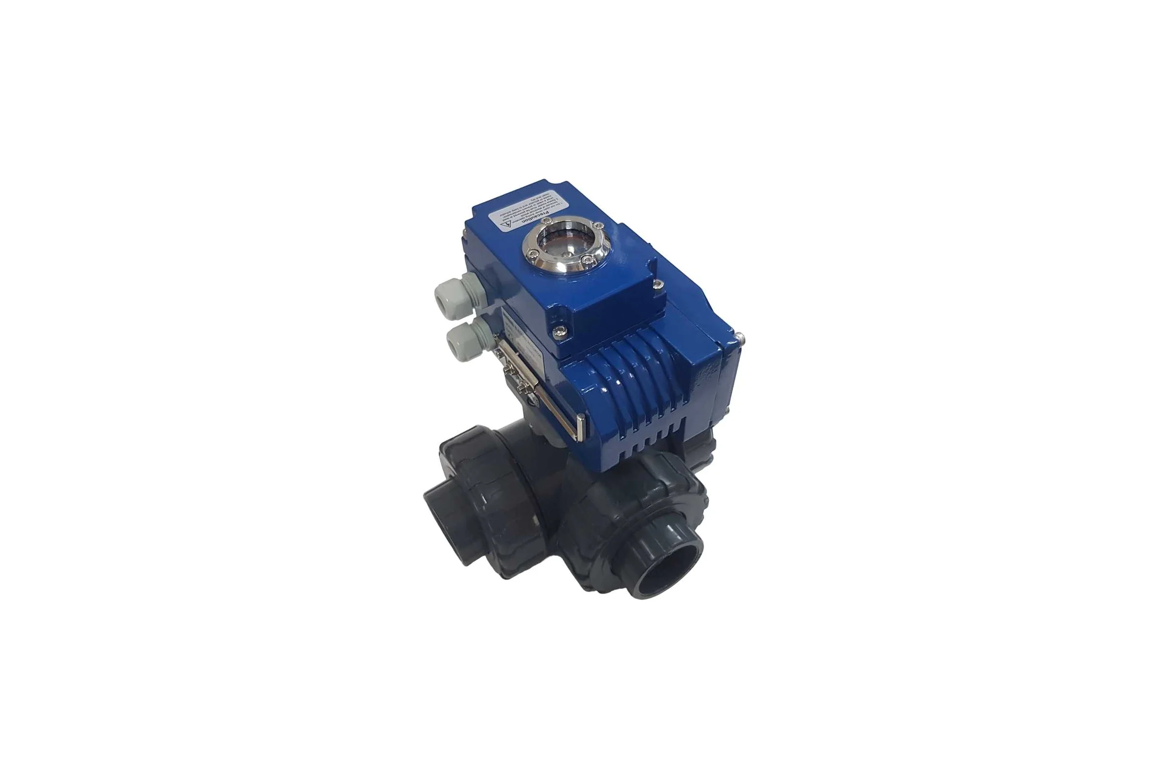 Трехходовой ПВХ шаровый кран TECHNO 3050PVC-NP50DF230V DN50, с электроприводом 50Нм, 230В, управление открыто/закрыто 673501