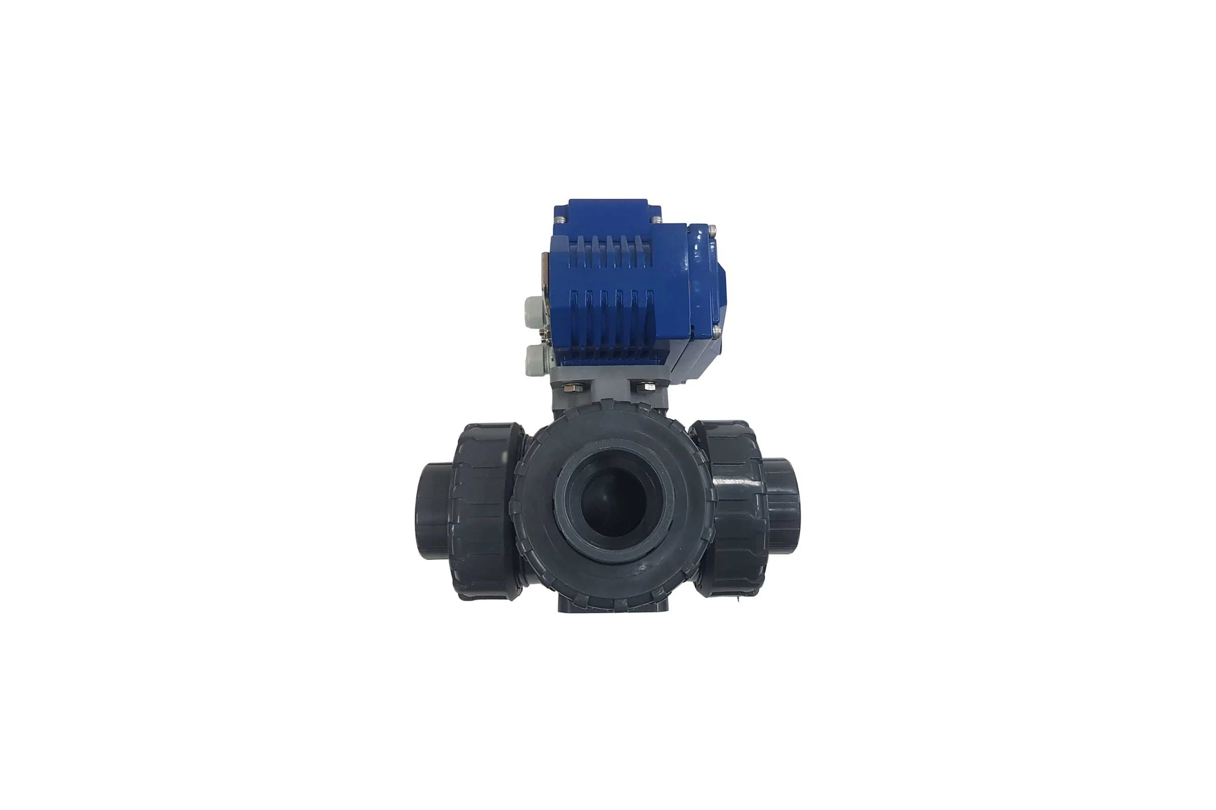 Трехходовой ПВХ шаровый кран TECHNO 3050PVC-NP50DF230V DN50, с электроприводом 50Нм, 230В, управление открыто/закрыто 673501