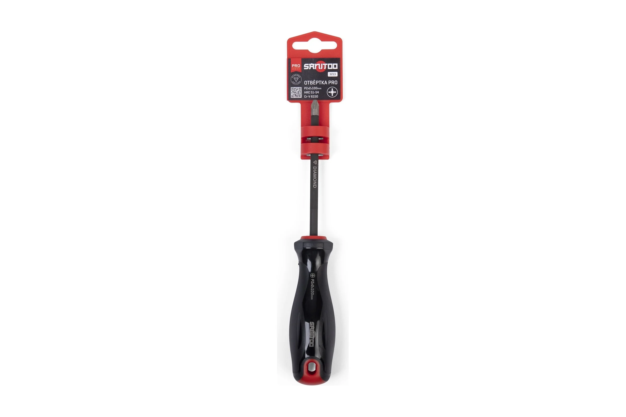 Отвертка Sanitoo PRO Diamond PZ2x100 мм, с алмазным покрытием 3213
