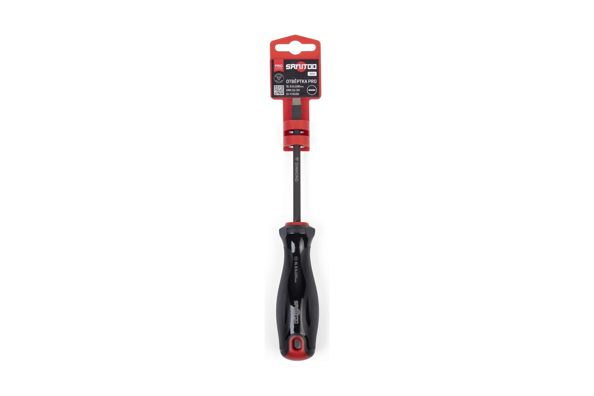 Отвертка Sanitoo PRO Diamond SL6.0x100 мм, с алмазным покрытием 3202