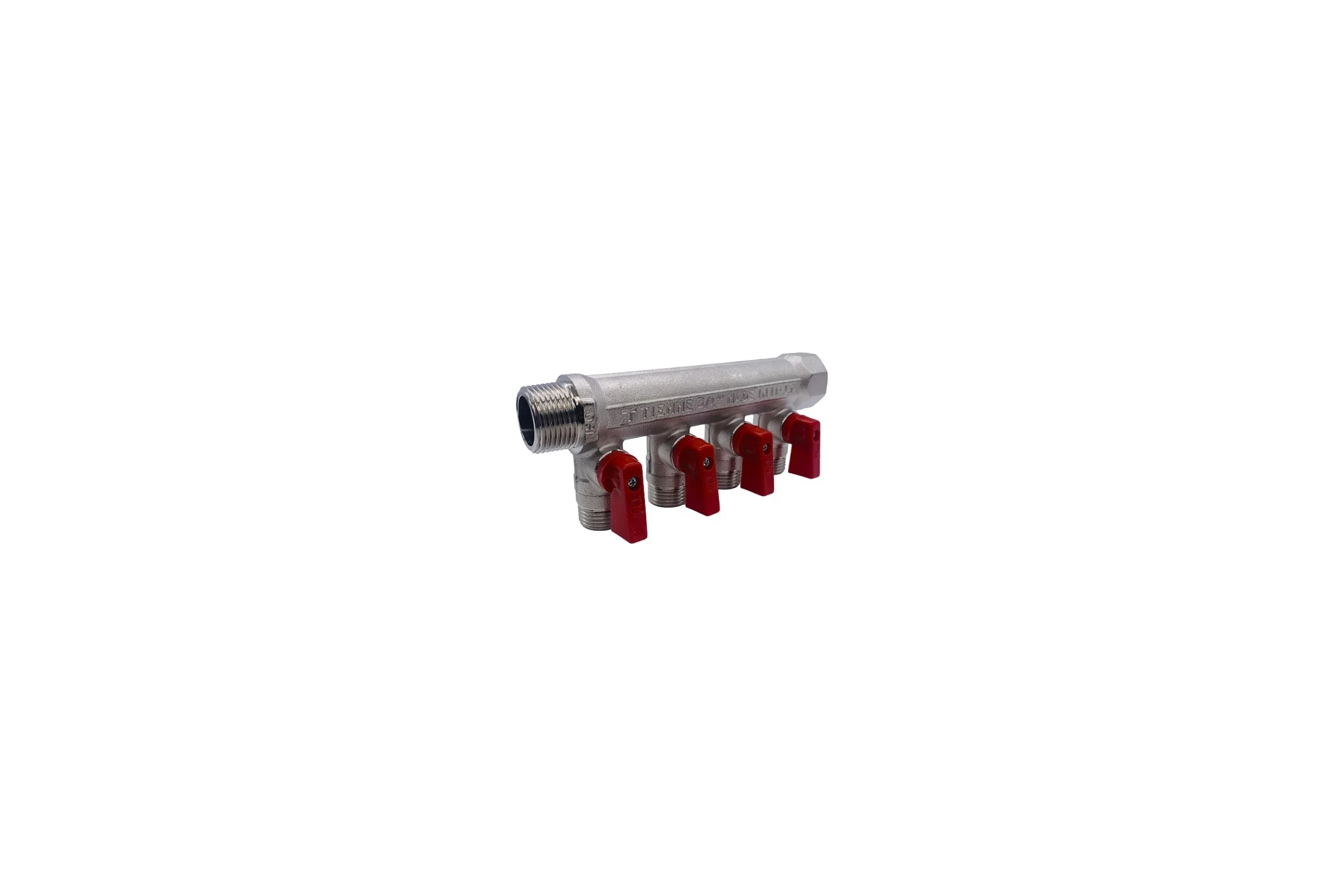 Коллектор Tiemme НВ, 3/4", 4х1/2"х16, Н 36 мм, никелированный, с кранами 1820049/1824N160404