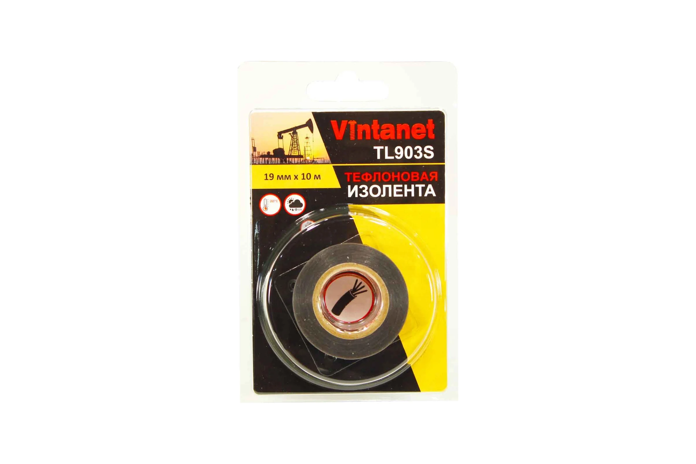 Изолента тефлоновая VINTANET 903S термостойкая, тонкая, силиконовый адгезив, 19 мм, 10 м TL903S 19MMX10M