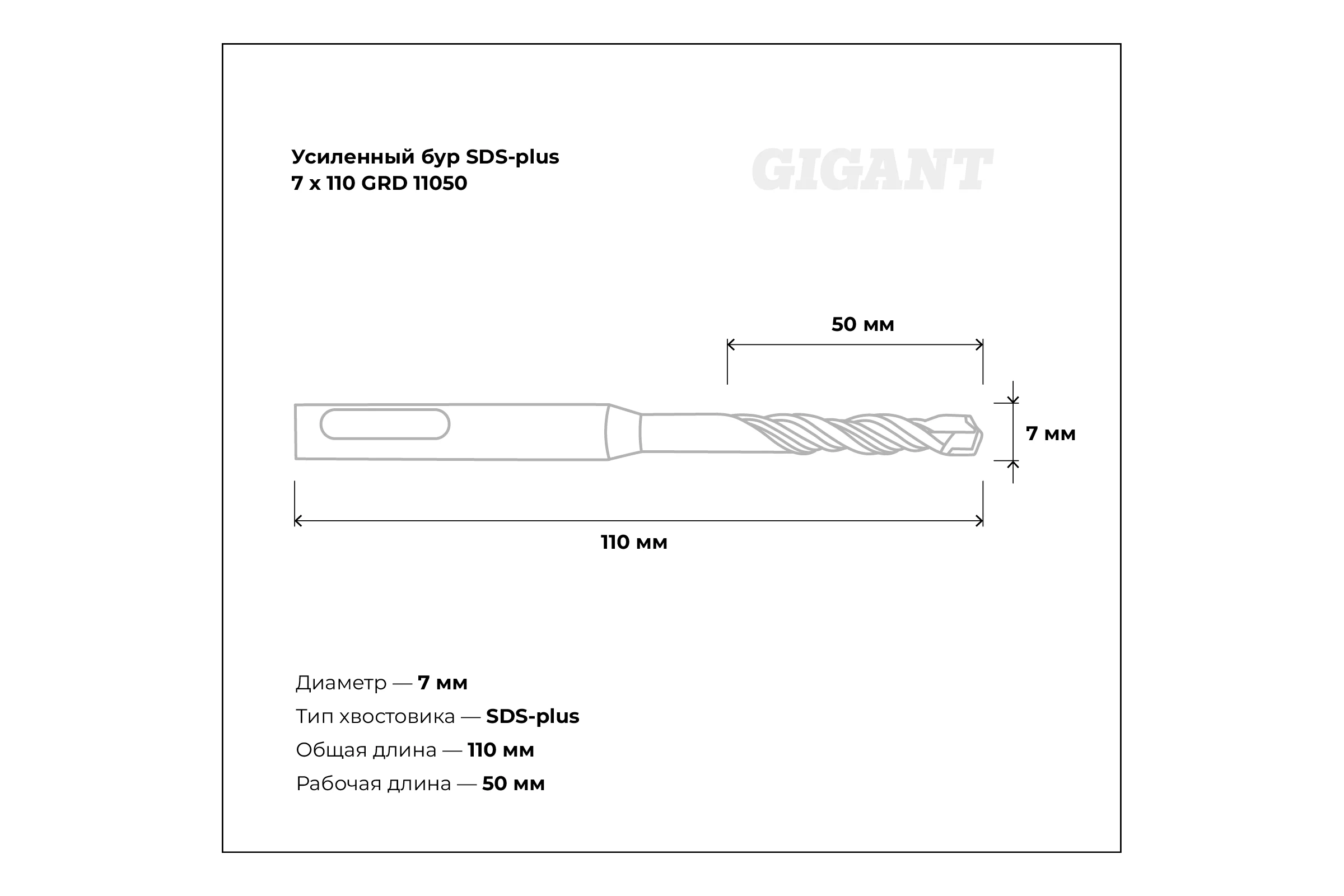 Бур усиленный SDS-plus (7x110 мм) Gigant GRD 11050