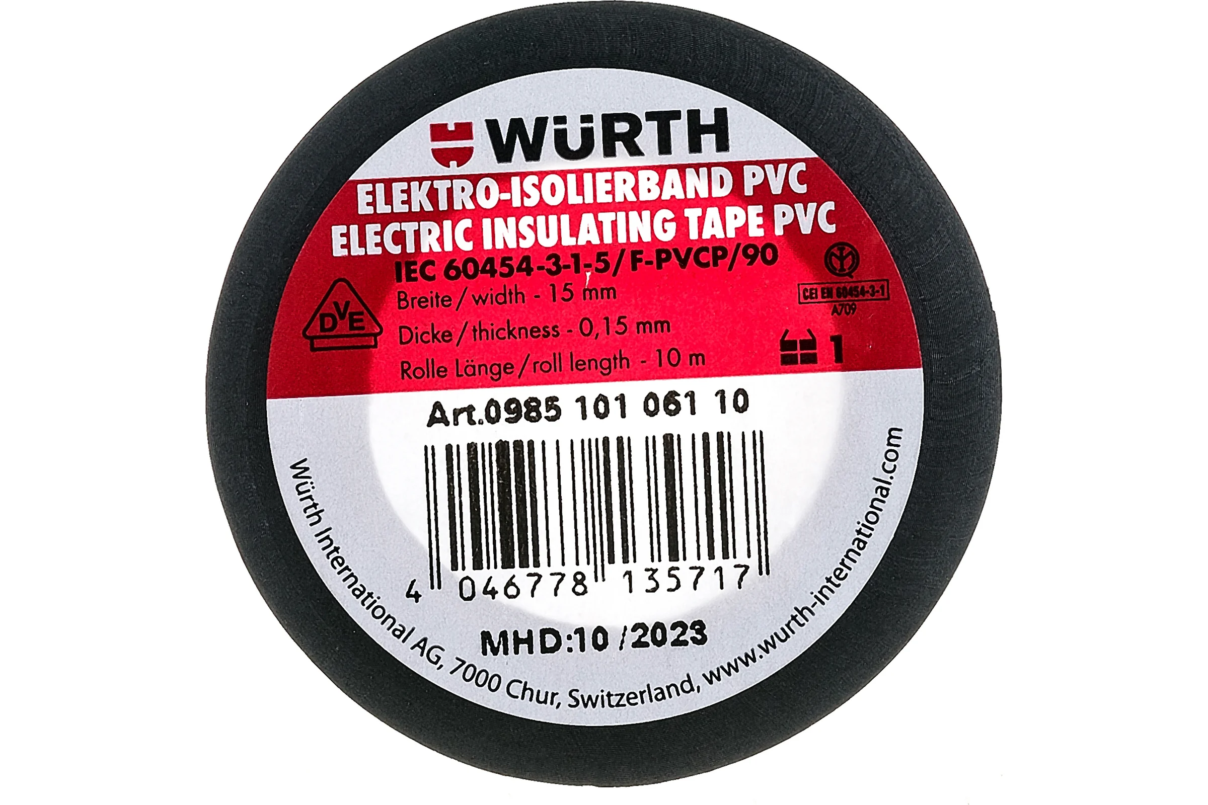 Изолента Wurth VDE черная 15ммX10м 0985101 061 10