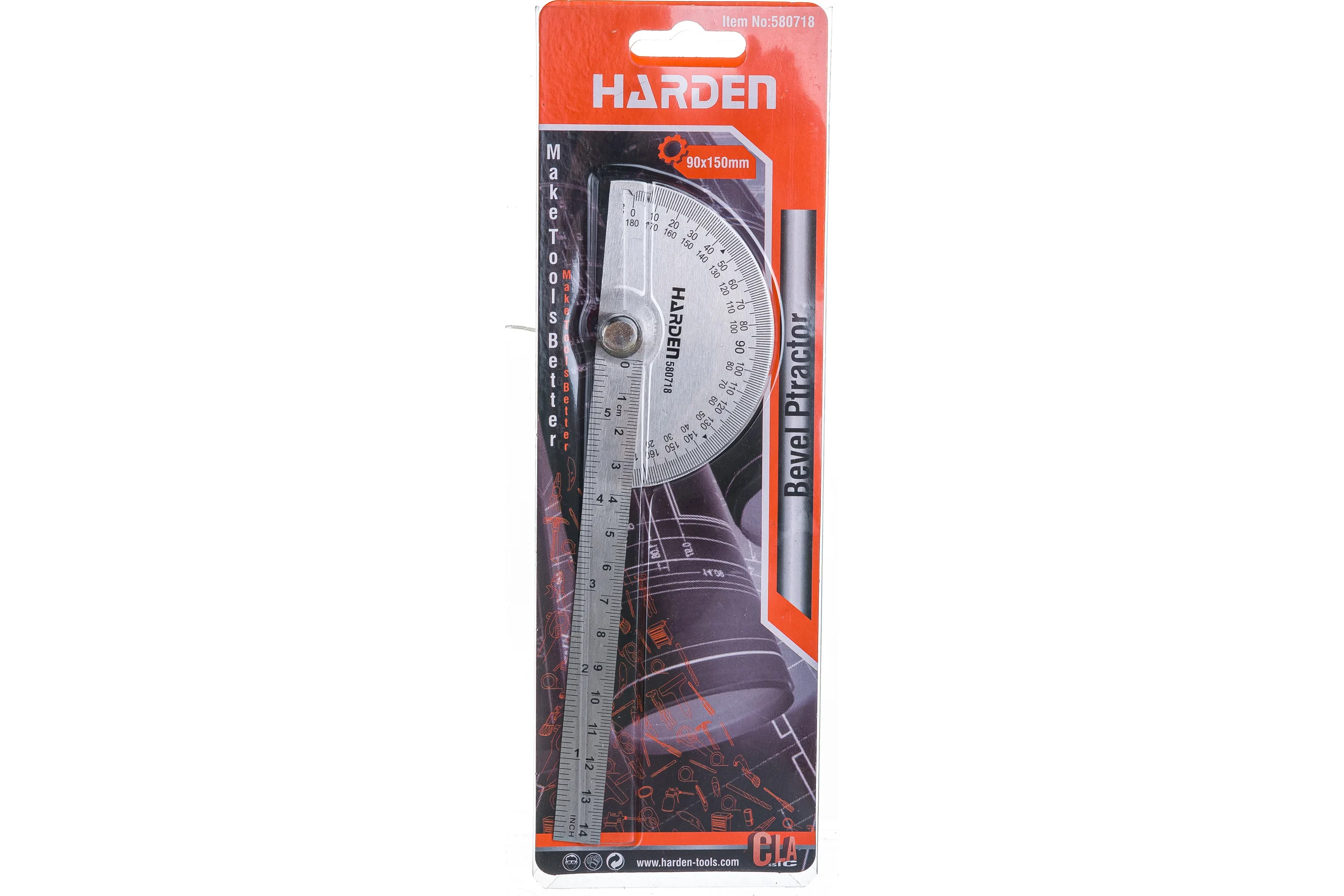 Измерительная линейка HARDEN из нержавеющей стали, с транспортиром, 90 х 150 мм 580718