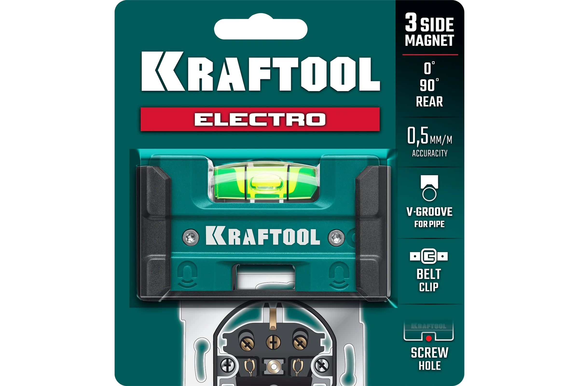 Магнитный уровень для розеток KRAFTOOL Electric 76 мм 34786