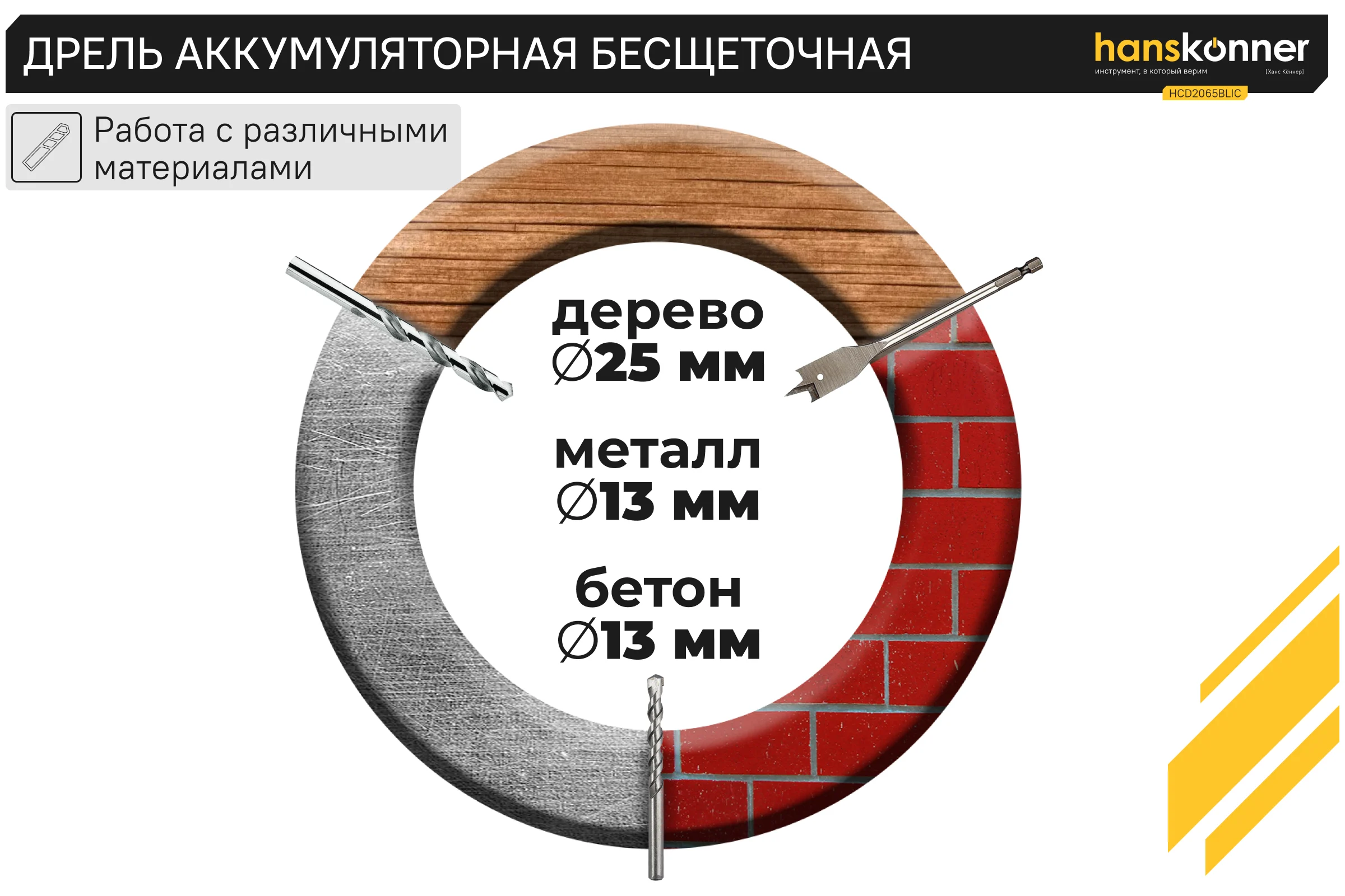 Аккумуляторный шуруповерт Hanskonner 1BatterySystem HCD2065BLIC