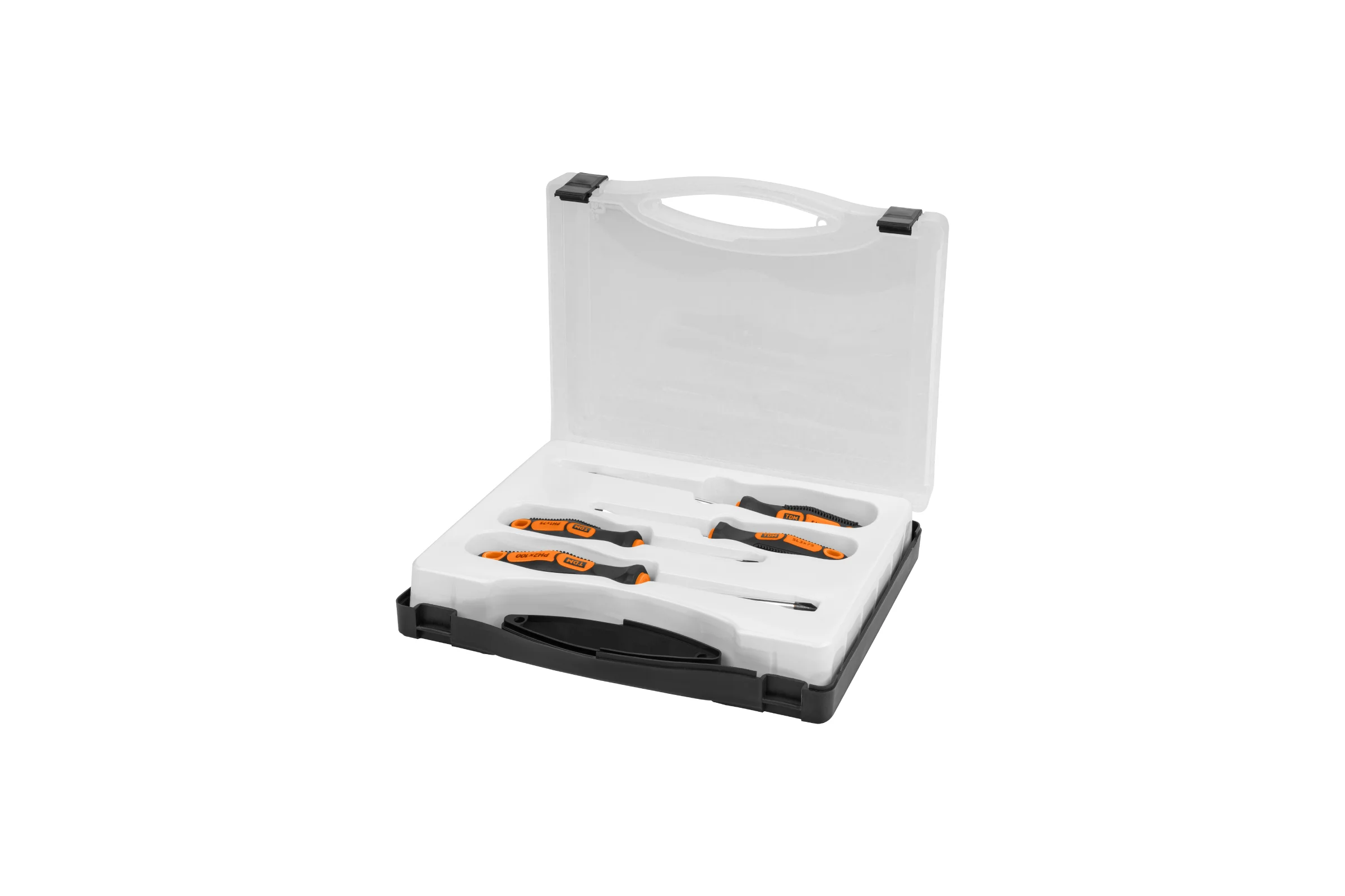 Набор отверток TDM ELECTRIC 4 штуки в пластиковом чемодане SL3x75, SL5х100, PH1х75, PH2х100 серия "Алмаз" SQ1013-0202