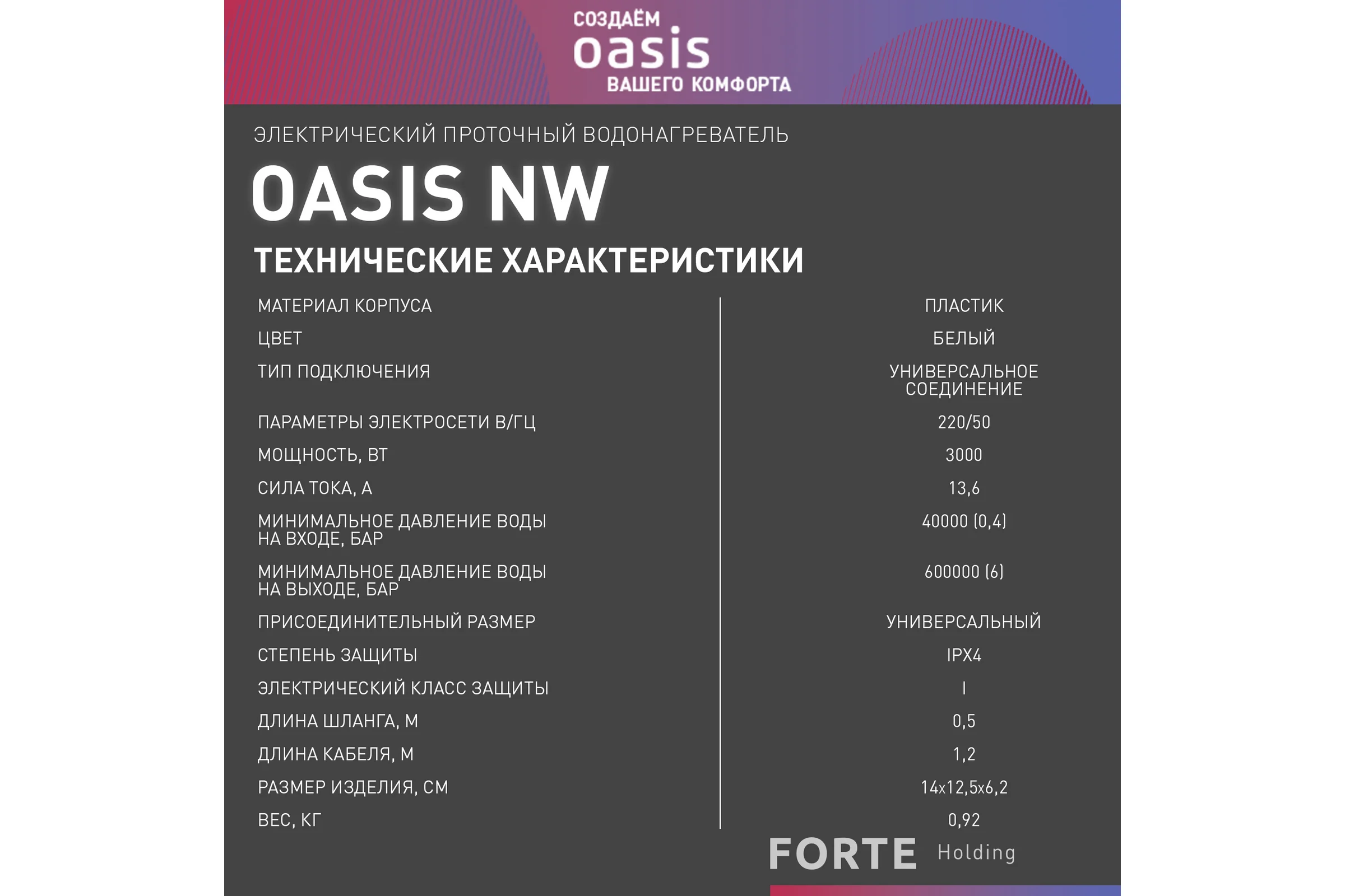 Электрический проточный водонагреватель OASIS NW