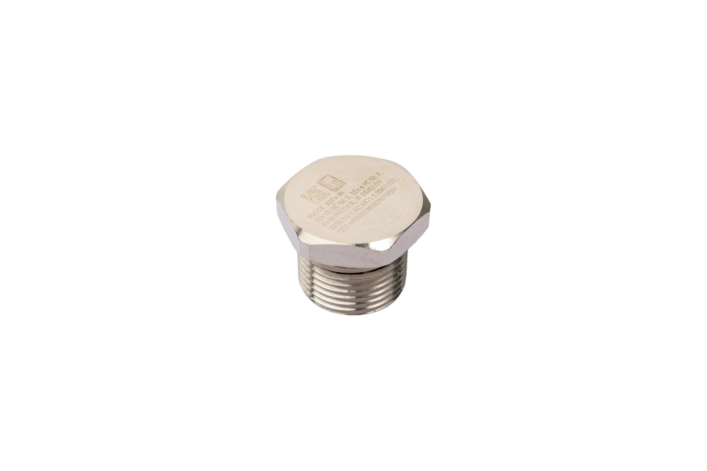 Заглушка ООО "БЛОК" BLOCK 20 Рн (никелированная латунь) под ключ, М20x1,5 6g, 1Ex db IIC Gb X / 1Ex e IIC Gb X / Ex ta IIIC Da X, IP66/67/68 20 Рн Ni