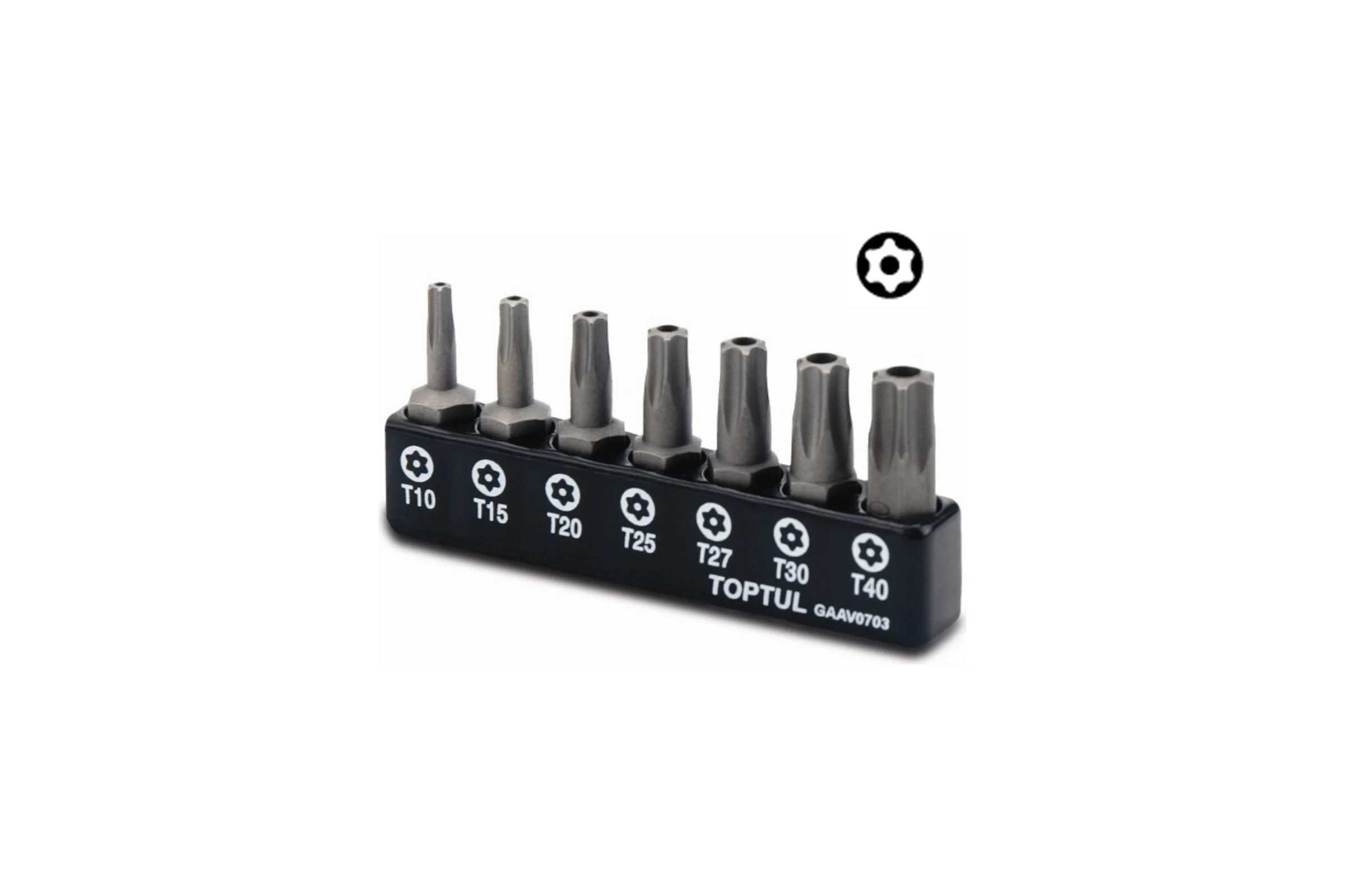 Набор бит TORX Т10-Т40, с отверстием, 7 шт TOPTUL GAAV0703