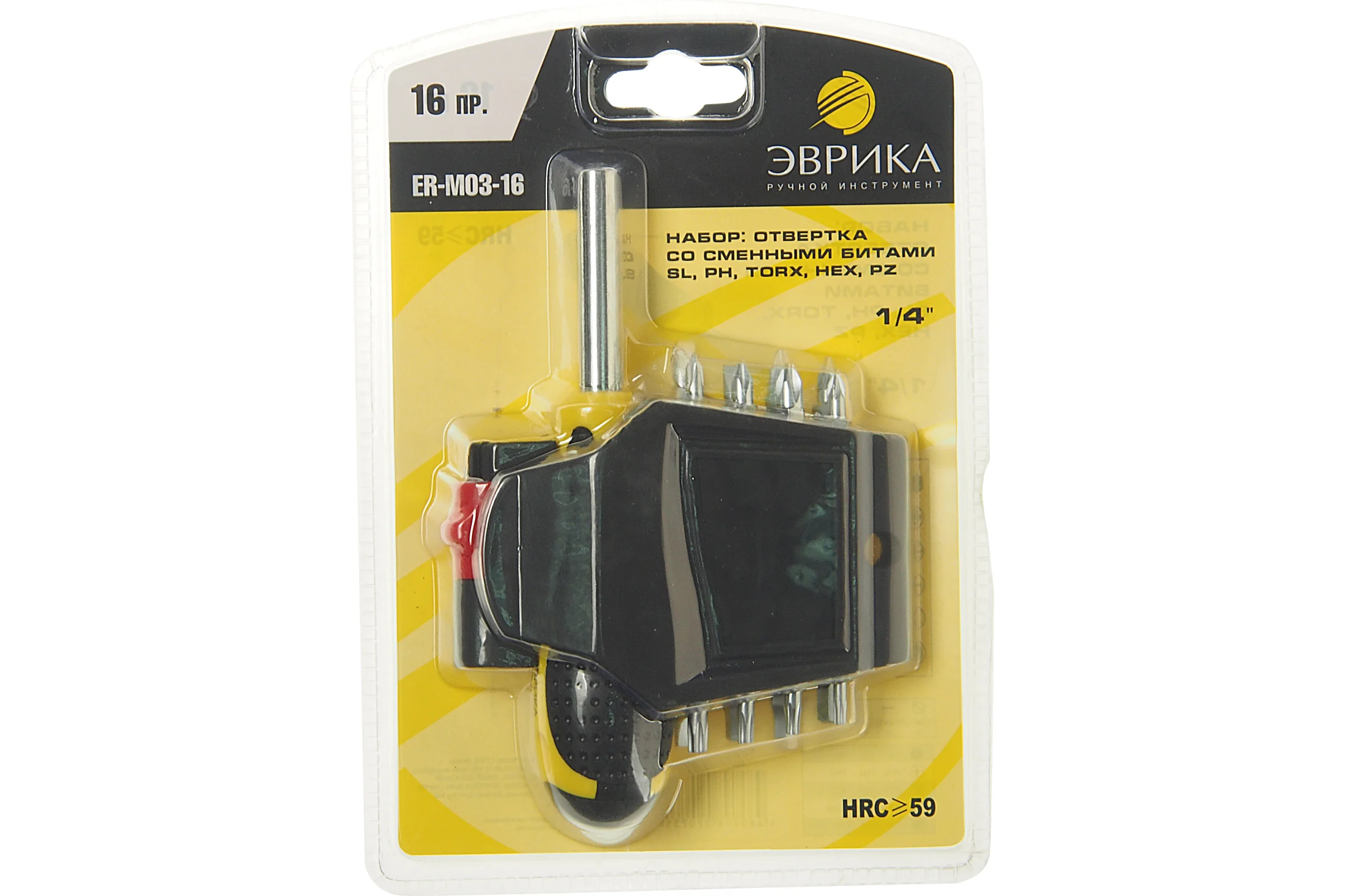 Отвертка-вороток с набором бит и держателем Эврика 1/4 ER-M03-16 988162