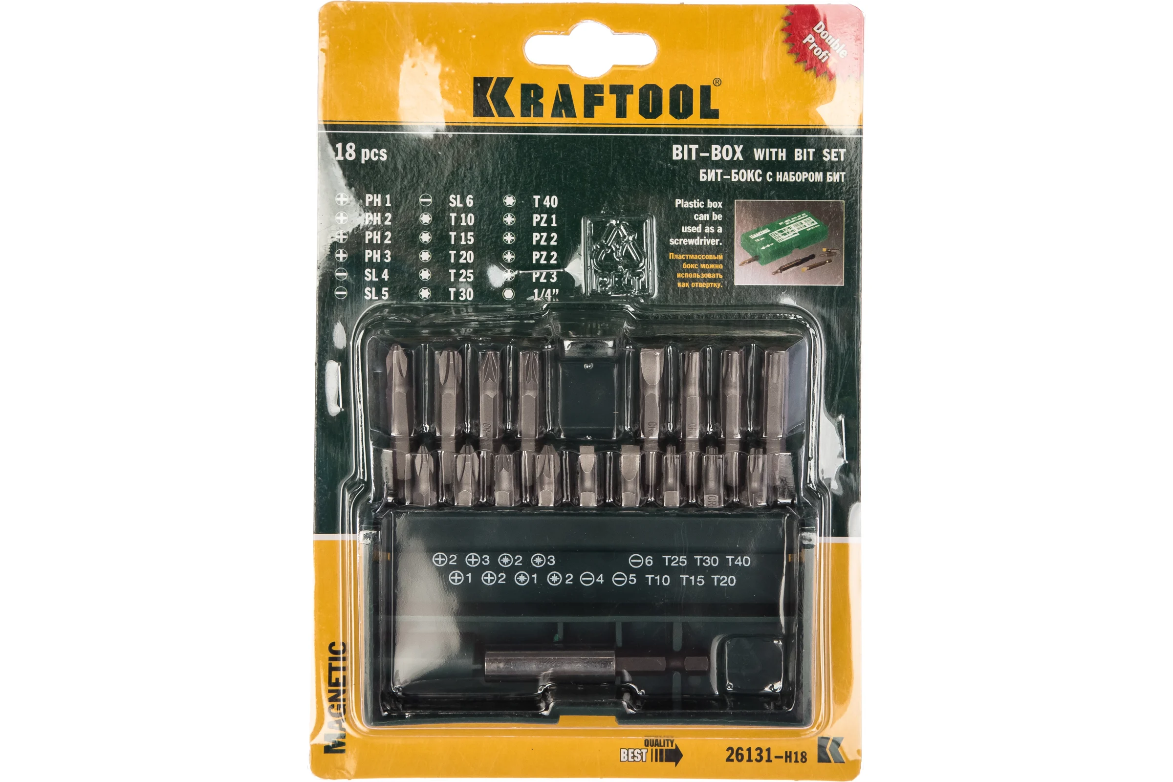 Набор бит с магнитным адаптером в бит-боксе KRAFTOOL Expert 18 предметов 26131-H18