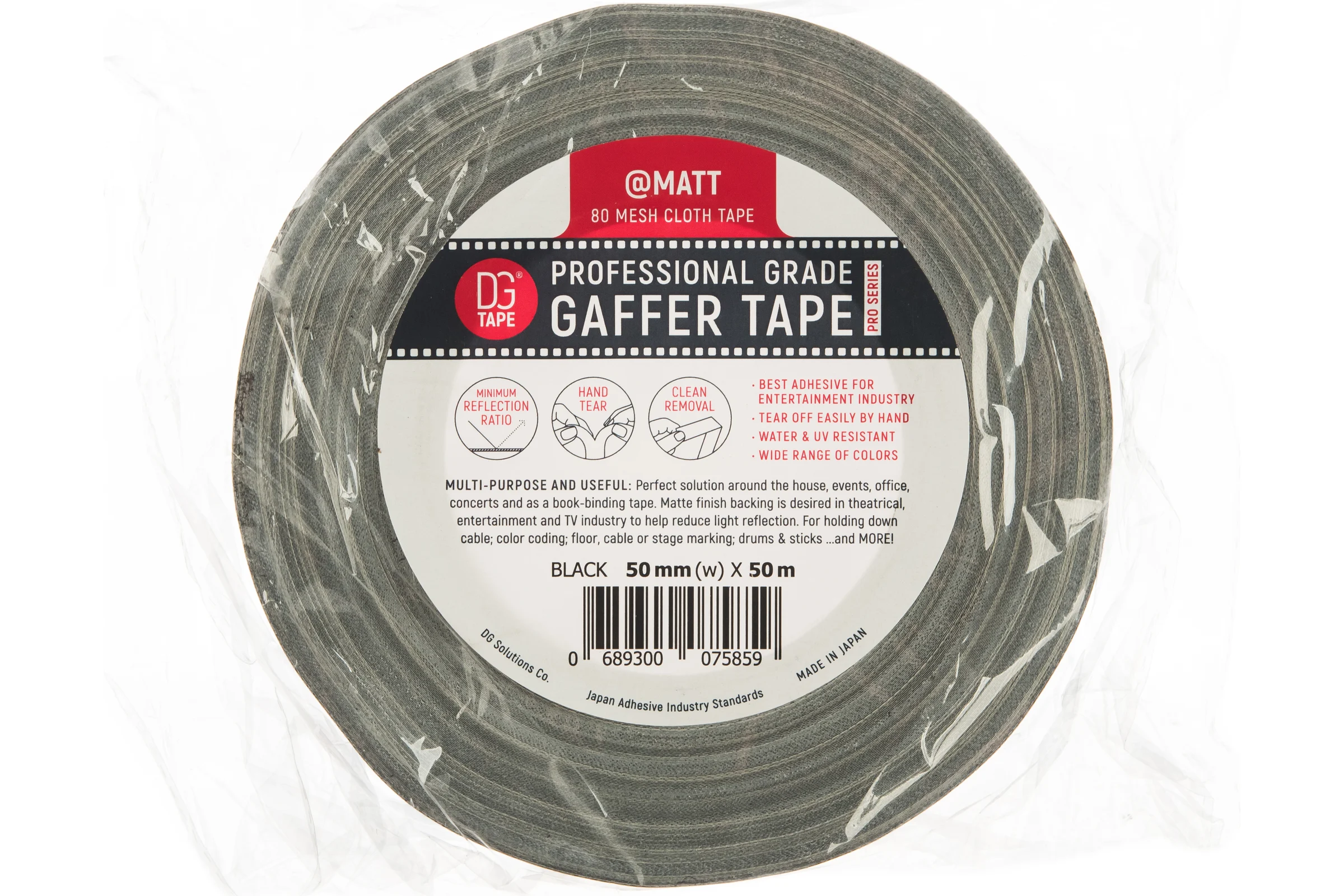 Клейкая лента DGTAPE MATT - Гаффа тейп 50мм/50м - Черный MATT50050/50/B