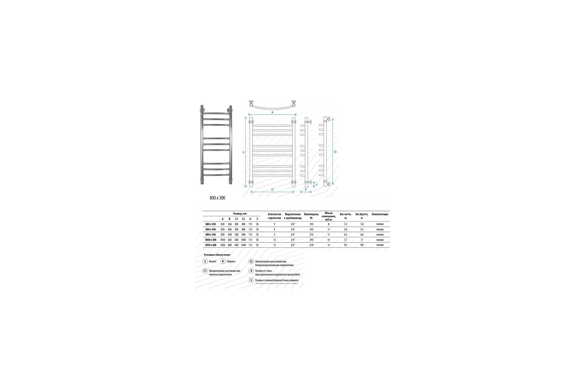 Полотенцесушитель ENERGY Prestige 800x300 черный матовый 00-УТ-00810