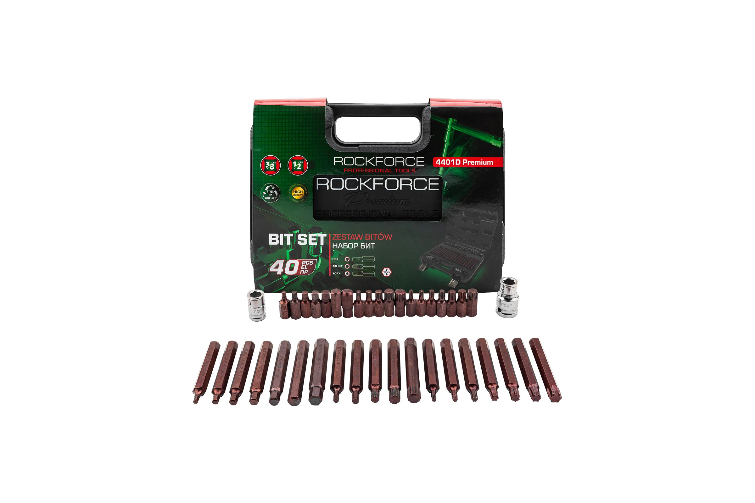 Набор бит 1/2"&1/4"&3/8"DR TORX 40 предметов с держателями PREMIUM Rockforce RF-4401D(28675)