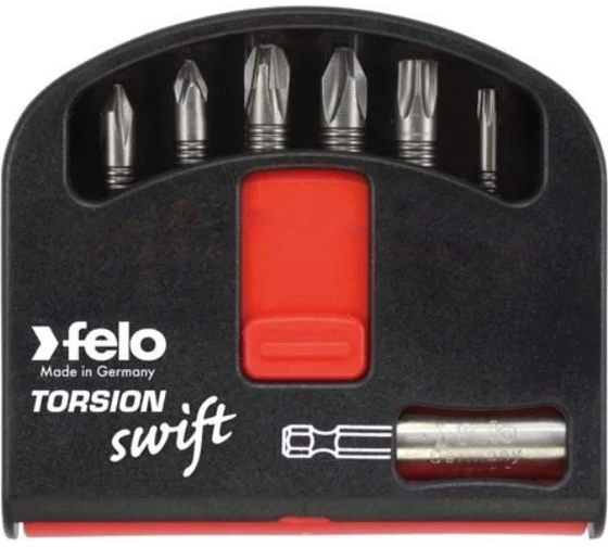 Набор бит Torsion (6 бит с держателем; PZ/Tx; 25 мм; в кейсе Swift) Felo 02060206
