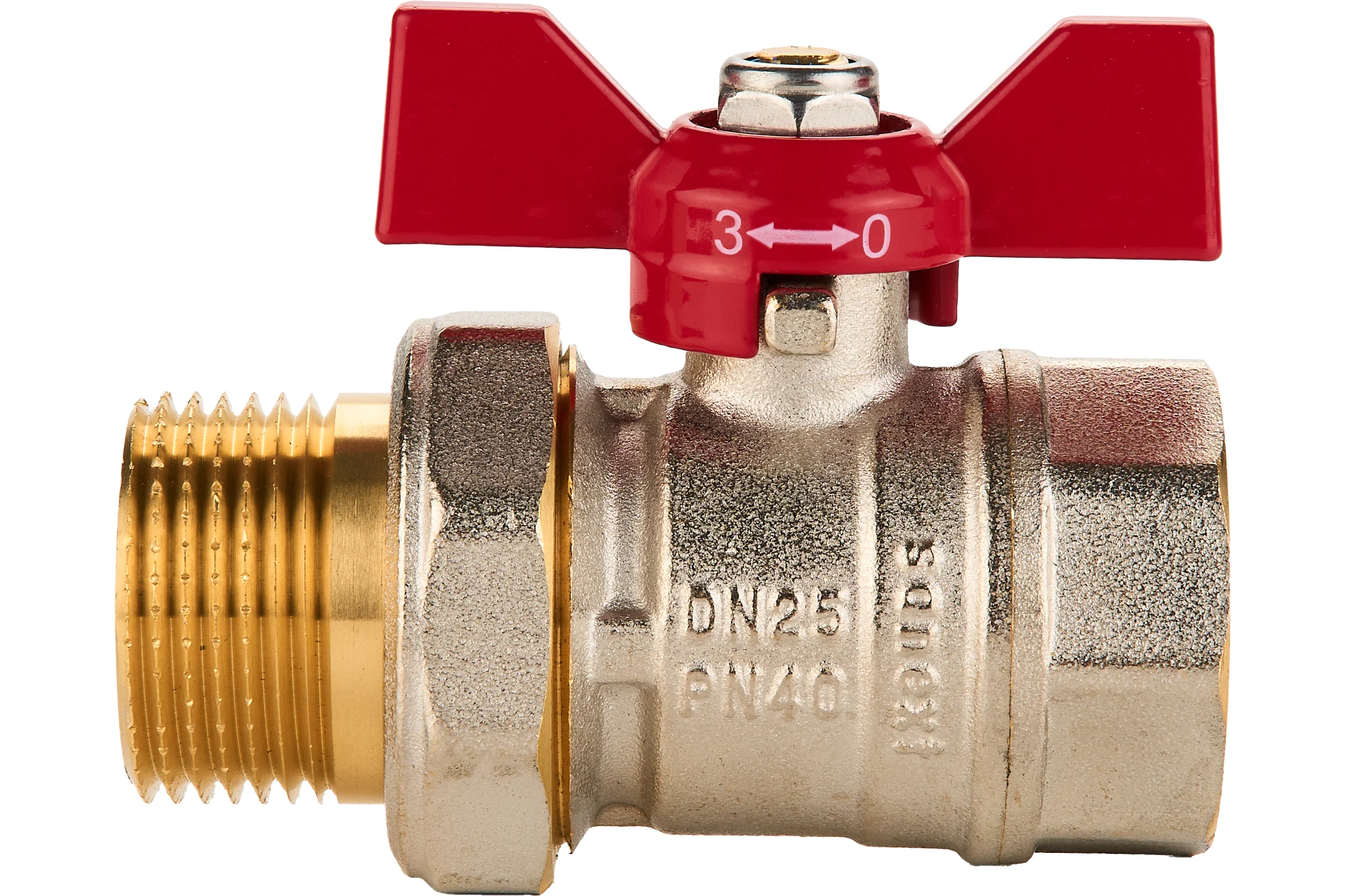 Шаровый кран SANEXT ГОСТ, PN40, Ду 25, НР-ВР 1" со сгоном (Американка) бабочка 8773