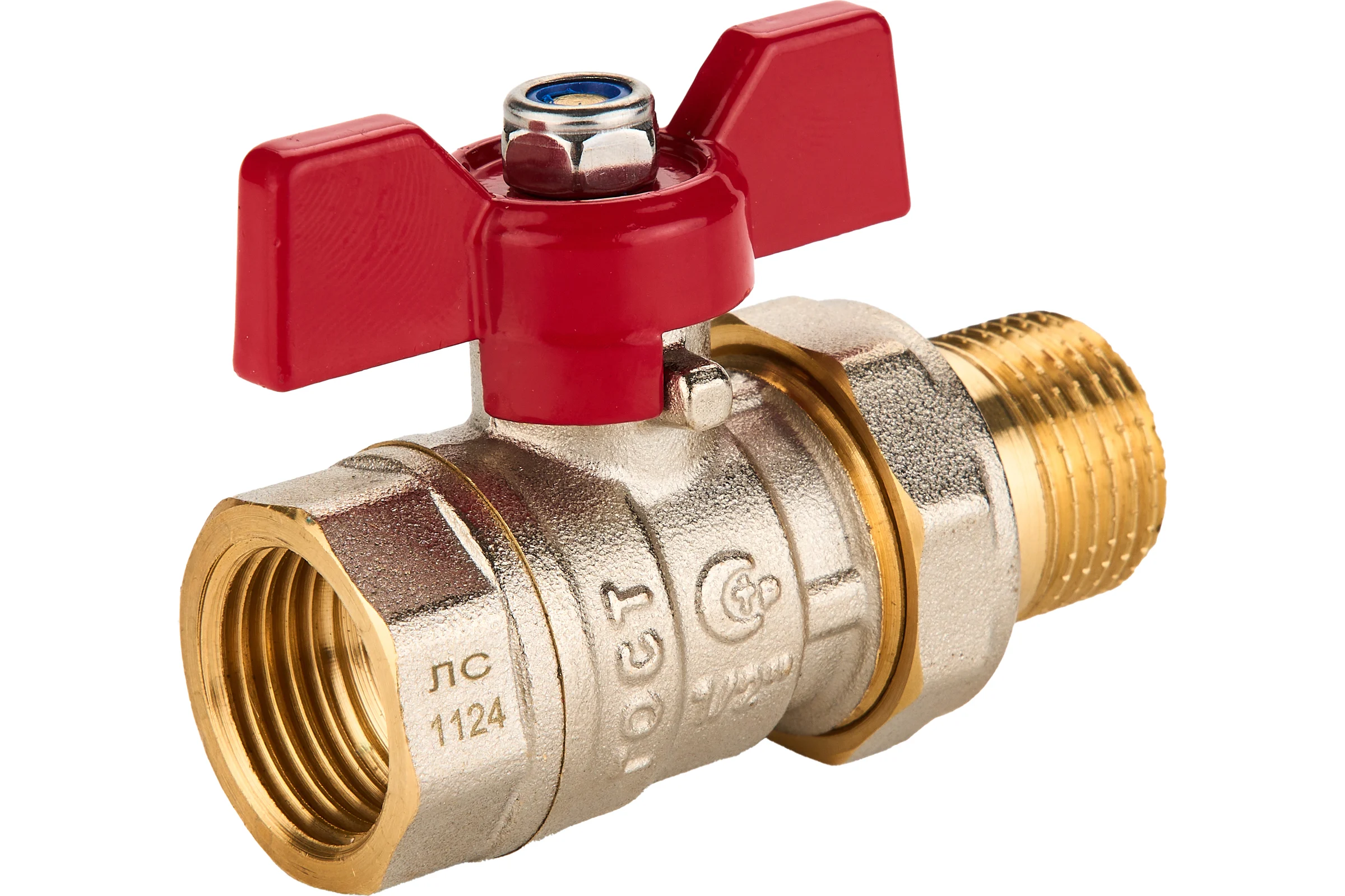 Шаровый кран SANEXT ГОСТ, PN40, Ду 15, НР-ВР 1/2" со сгоном (Американка) бабочка 8771