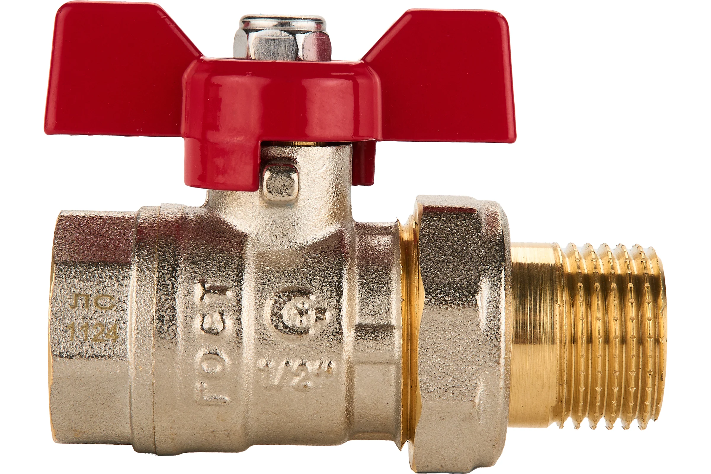 Шаровый кран SANEXT ГОСТ, PN40, Ду 15, НР-ВР 1/2" со сгоном (Американка) бабочка 8771