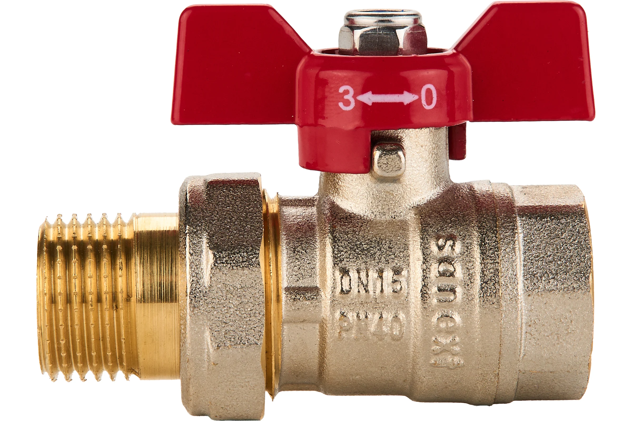 Шаровый кран SANEXT ГОСТ, PN40, Ду 15, НР-ВР 1/2" со сгоном (Американка) бабочка 8771