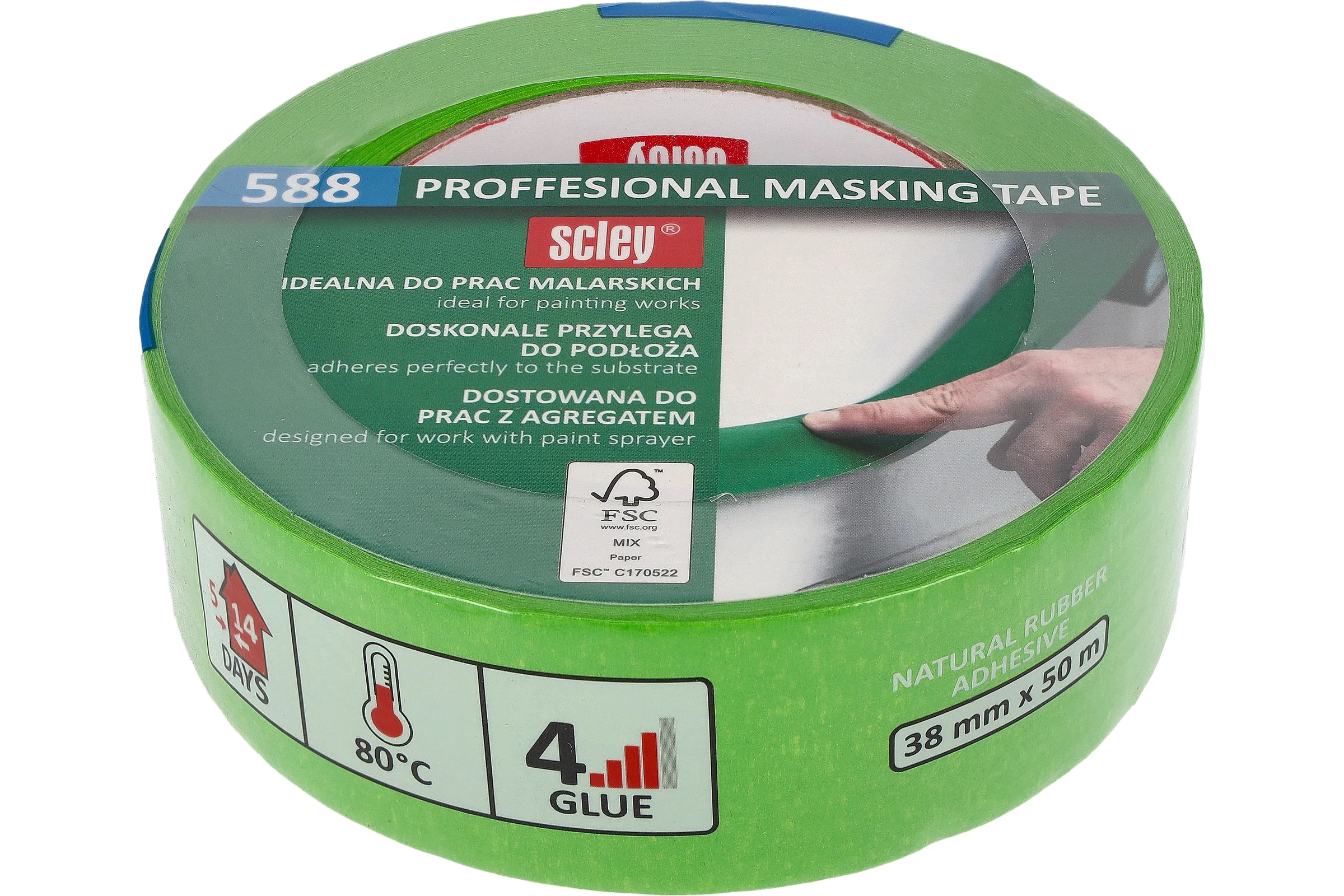 Малярная лента SCLEY 588 серия, зелёная, 38 мм х 50 метров 0300-885038