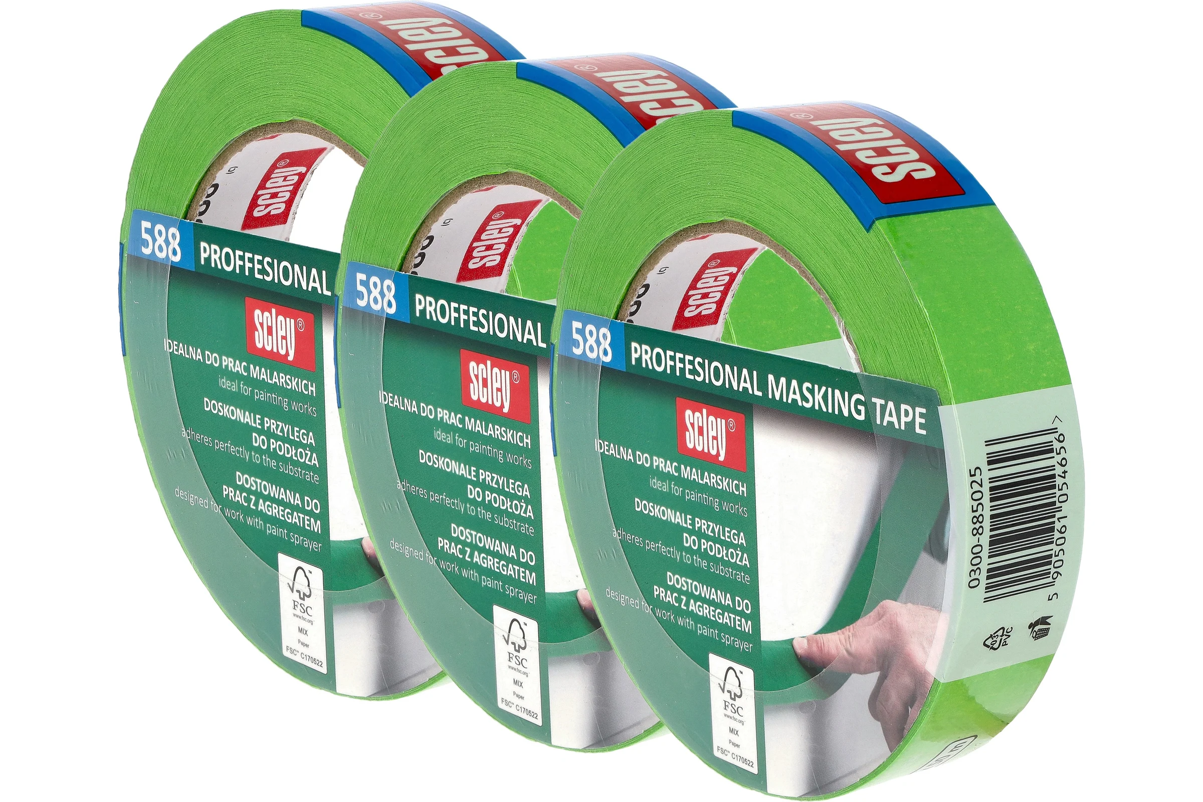 Малярная лента SCLEY 588 серия, зелёная, 25 мм х 50 метров 0300-885025