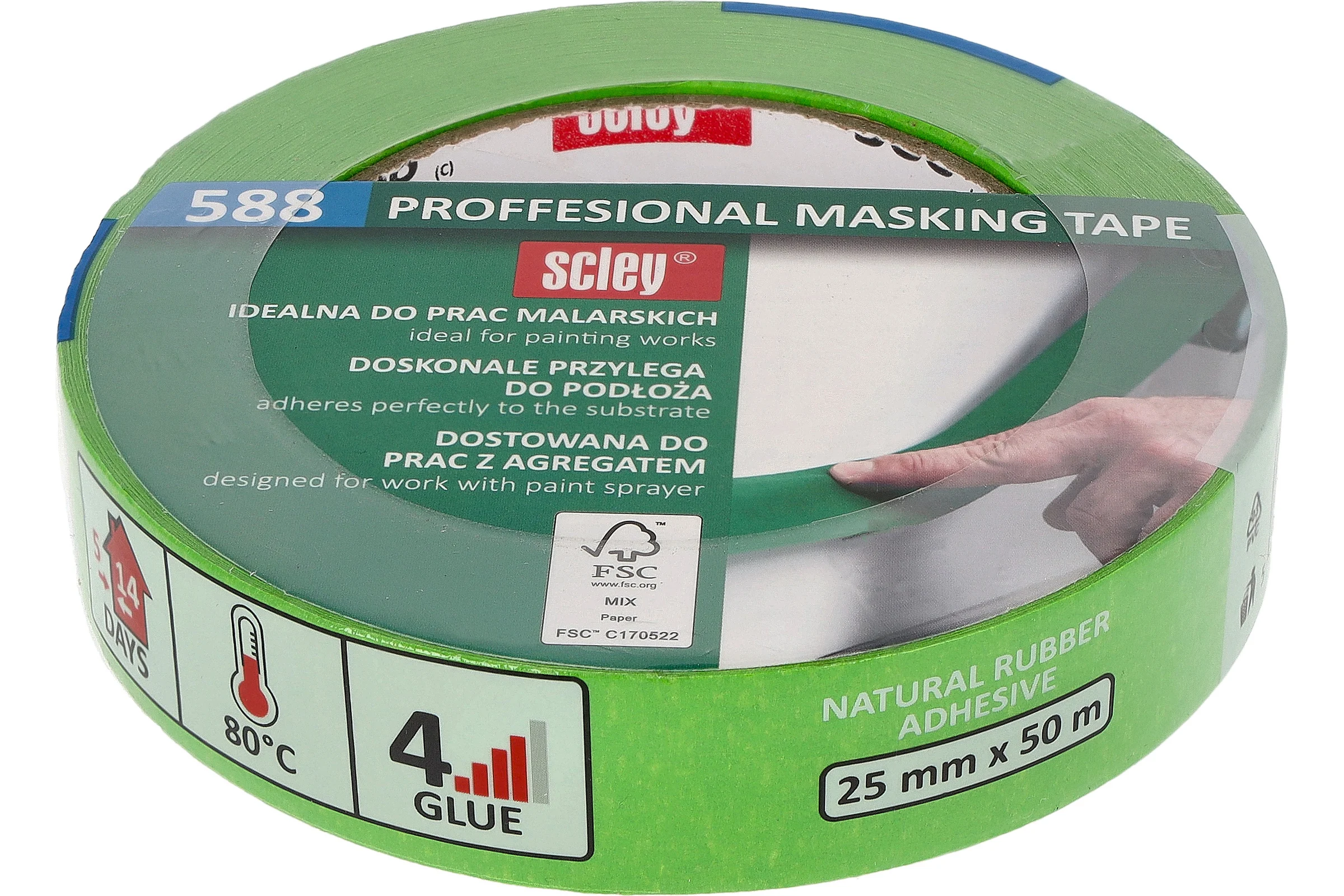 Малярная лента SCLEY 588 серия, зелёная, 25 мм х 50 метров 0300-885025