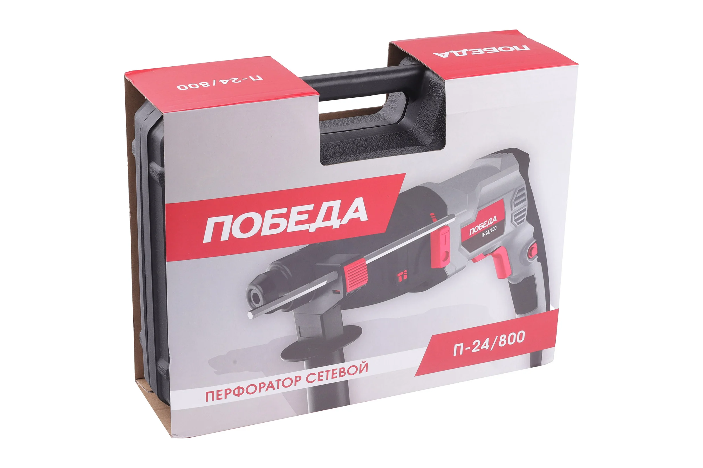 Перфоратор ПОБЕДА П-24 800 SDS+ 800Вт 1200 об мин 5300 уд мин, макс диаметр бурения 24 мм, дополнительная рукоятка глубиномер кейс 140300987