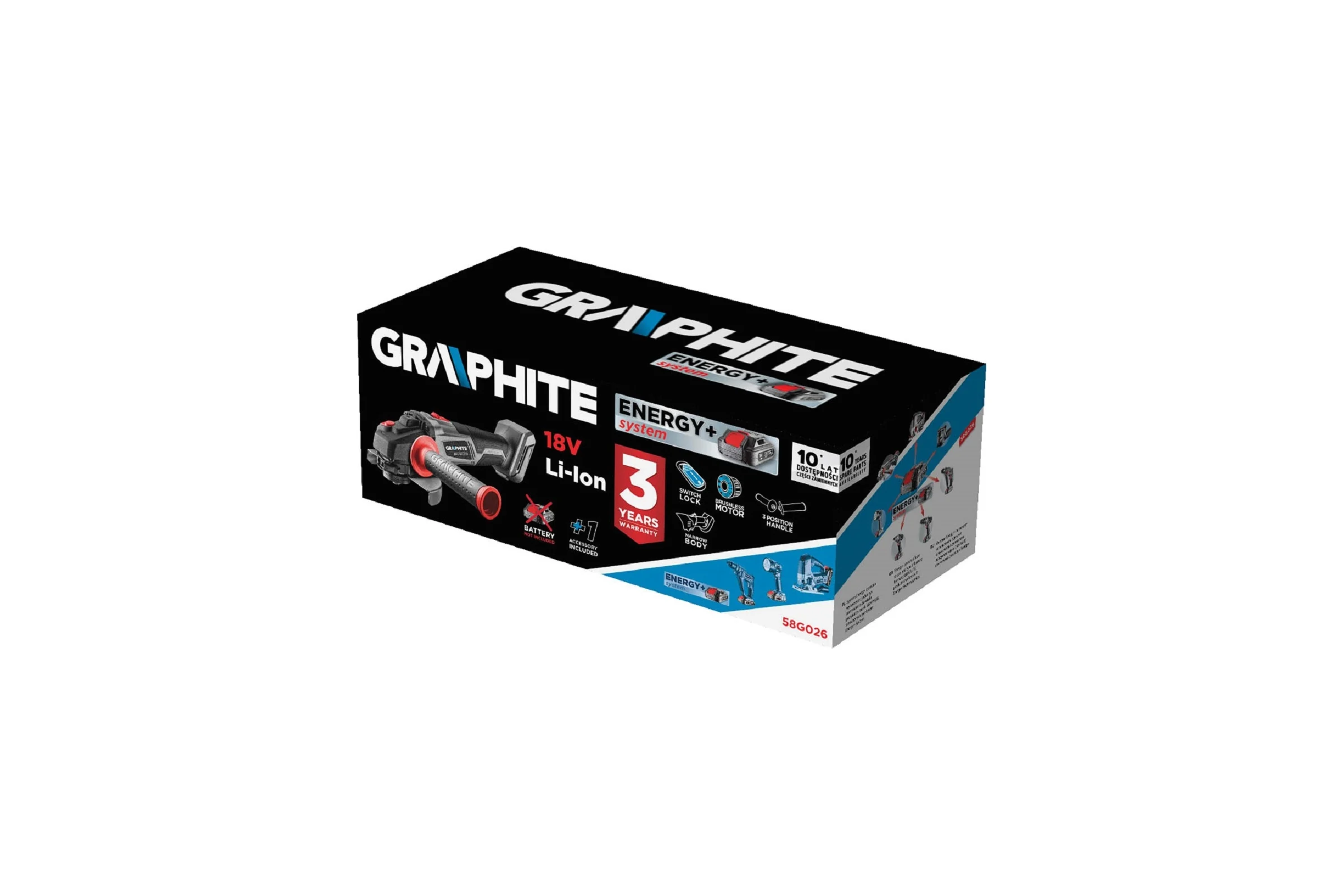 Бесщеточная аккумуляторная угловая шлифовальная машина GRAPHITE Energy+ 58G026
